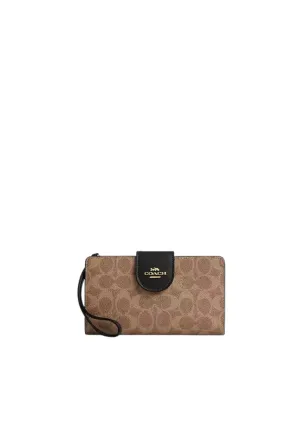Coach Phone Wallet Signature Canvas In Tan Black CW780