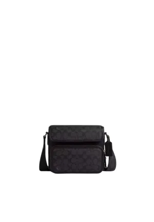 Coach Sullivan Flap Crossbody Bag Signature Canvas In Charcoal Black Cz396