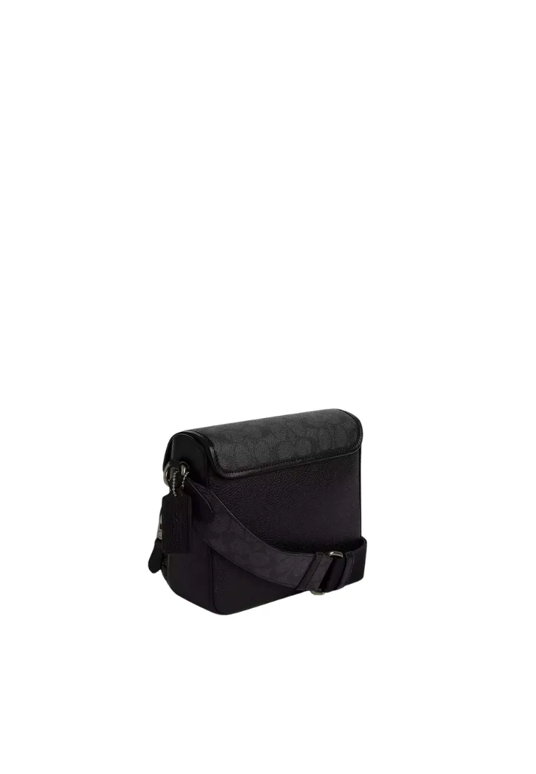 Coach Sullivan Flap Crossbody Bag Signature Canvas In Charcoal Black Cz396