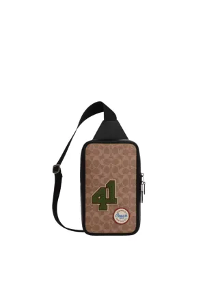 Coach Sullivan Pack Crossbody Bag Signature Canvas With Patches In Tan Multi CY819