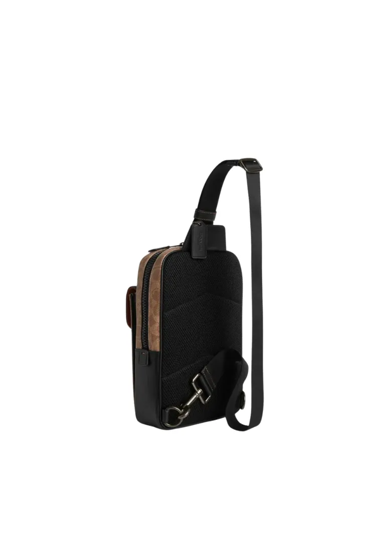 Coach Track Pack Crossbody Bag Signature Canvas In Tan Black CX880