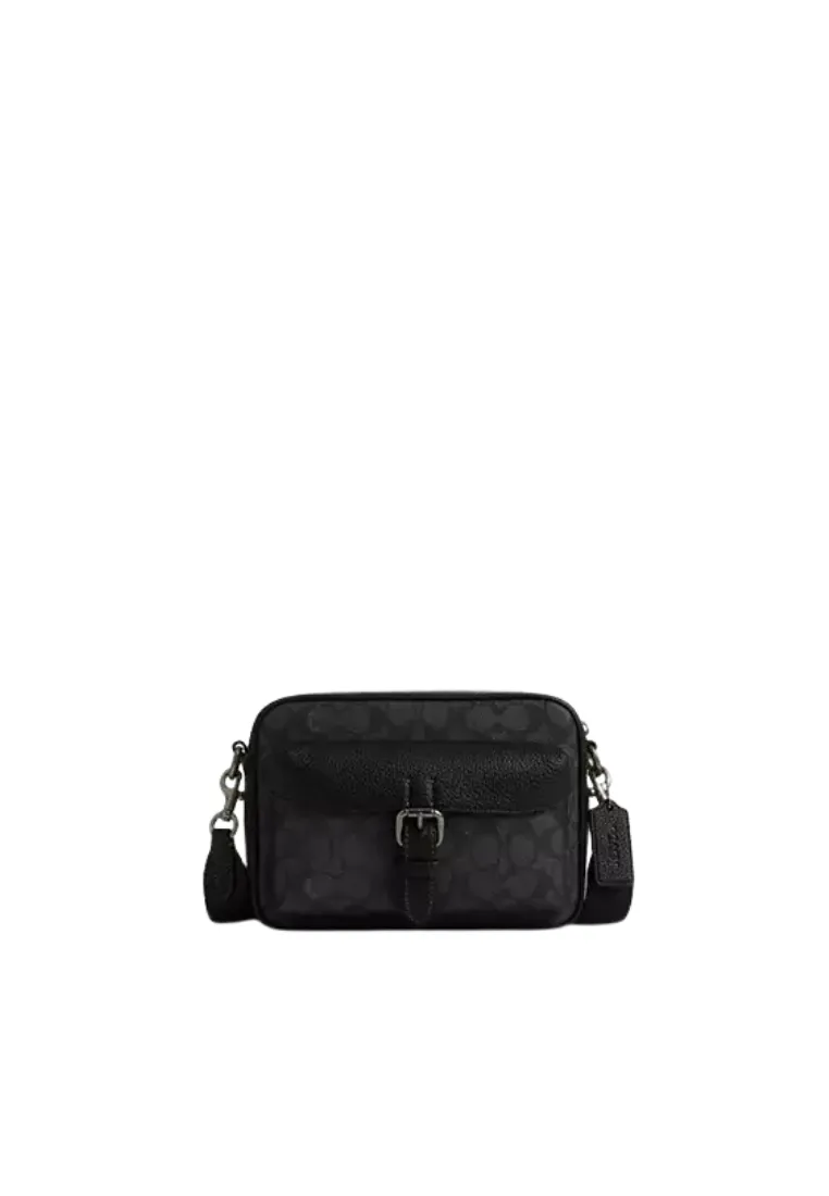 Coach Warner Crossbody Bag Signature Canvas In Charcoal Black CW217