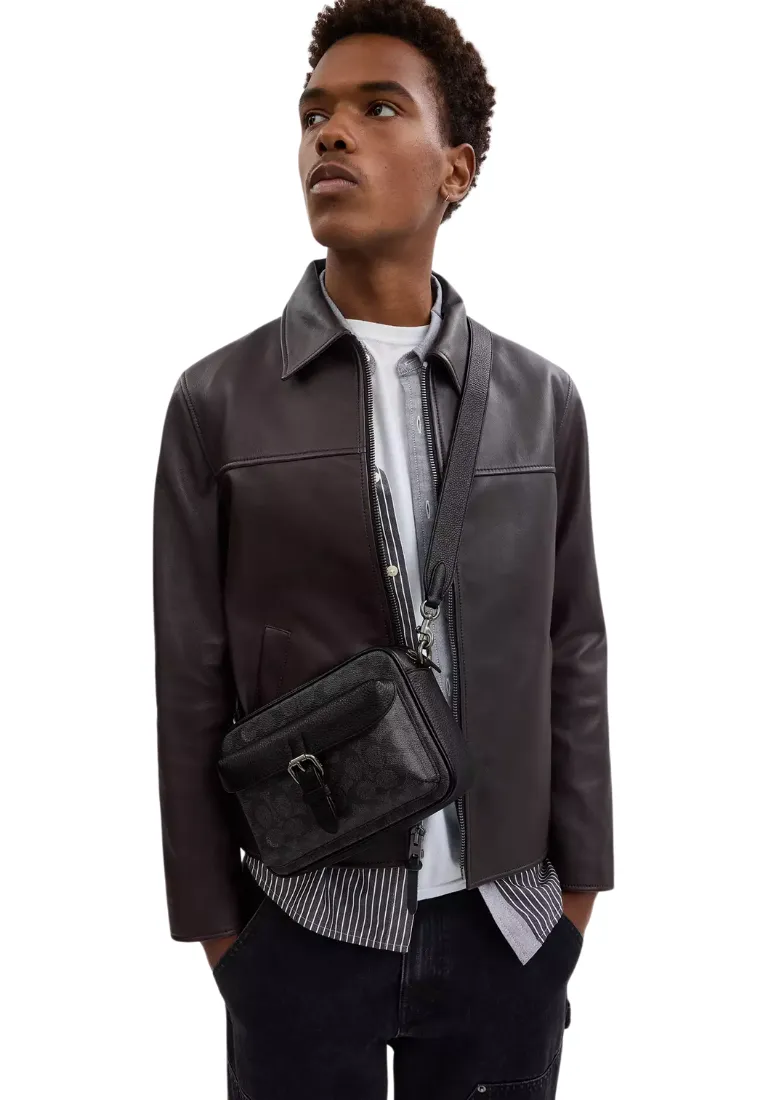 Coach Warner Crossbody Bag Signature Canvas In Charcoal Black CW217