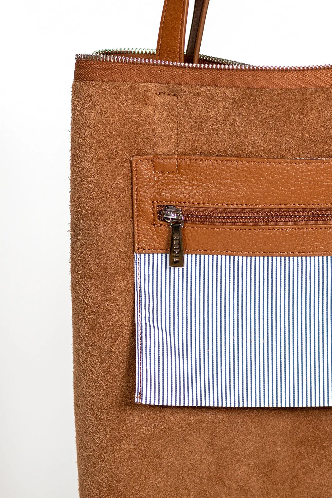 HOOPLA LEATHER SMALL ZIP TOTE TAN