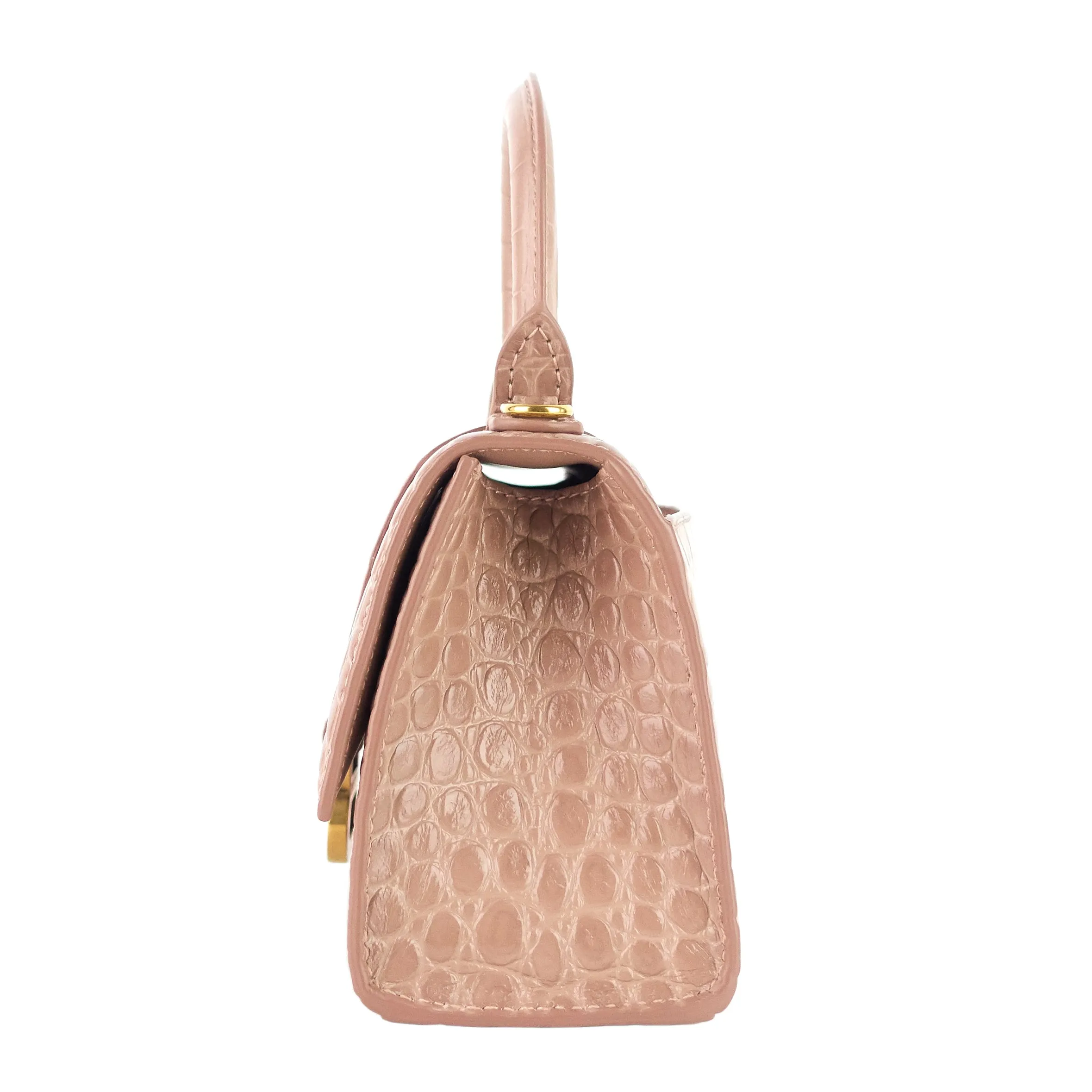 Hourglass XS Croc Embossed Leather Top Handle Bag