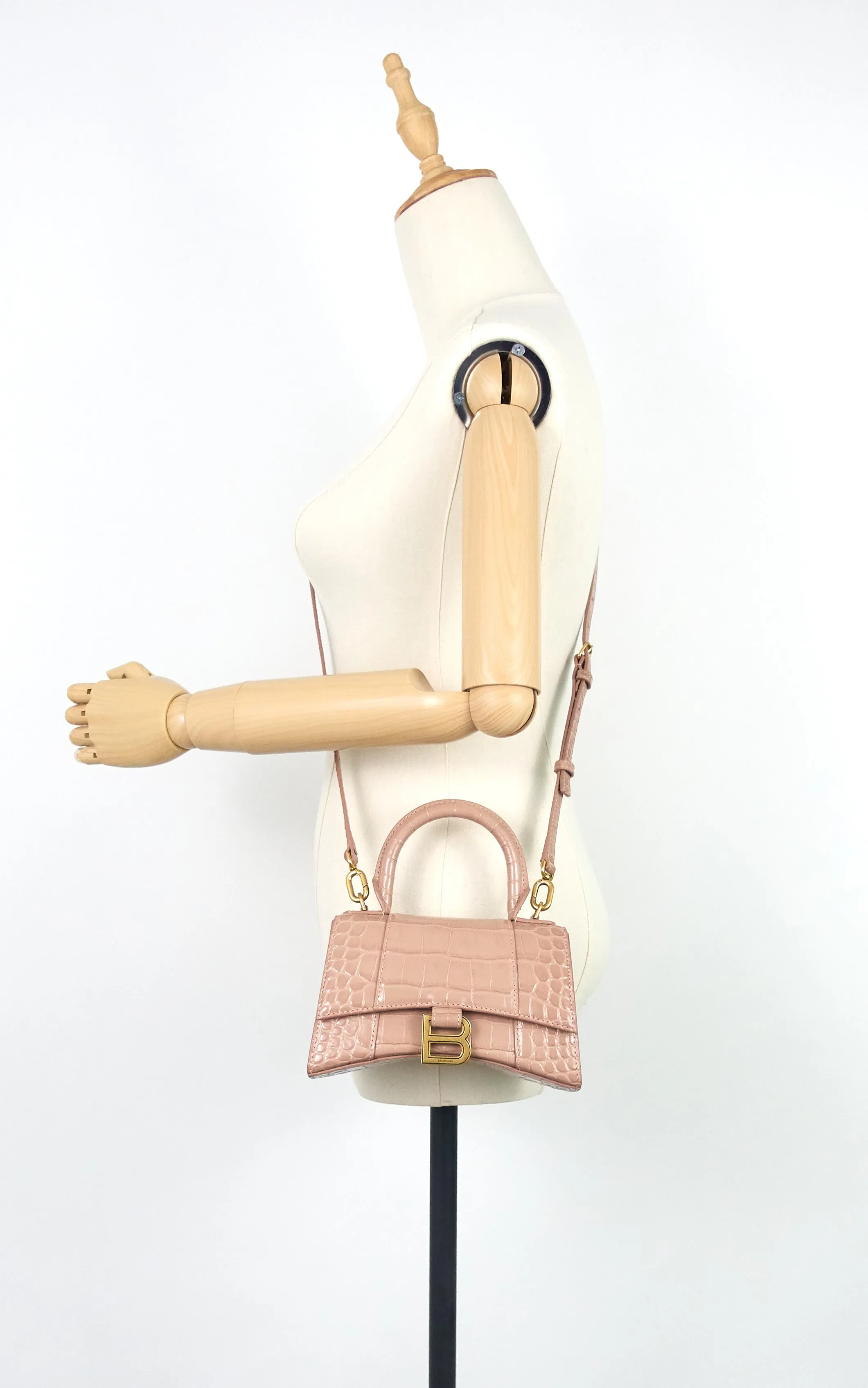 Hourglass XS Croc Embossed Leather Top Handle Bag