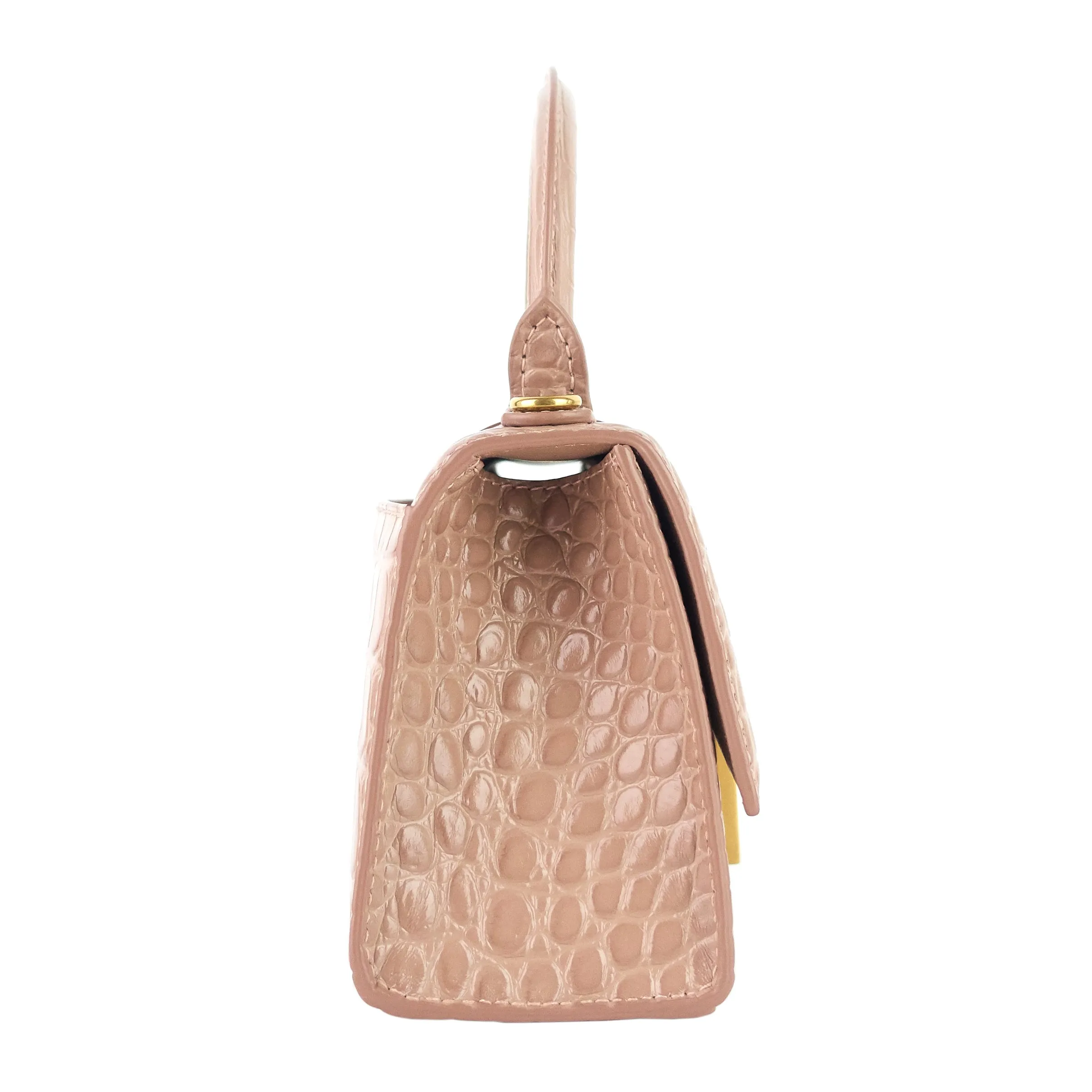 Hourglass XS Croc Embossed Leather Top Handle Bag
