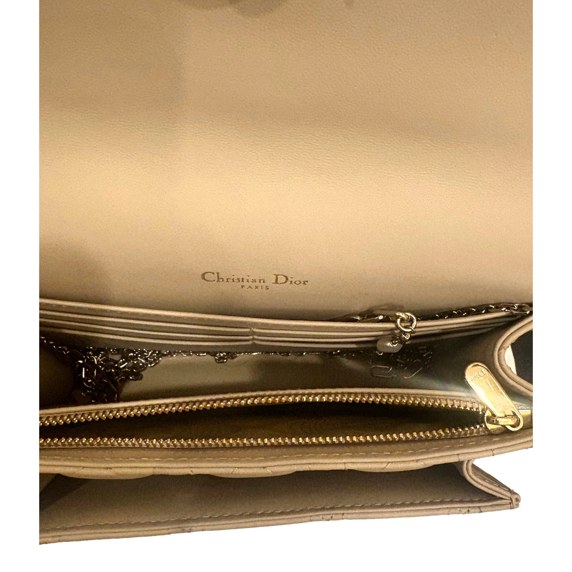 My Dior Daily Pouch with Chain Powder Beige Cannage Lambskin