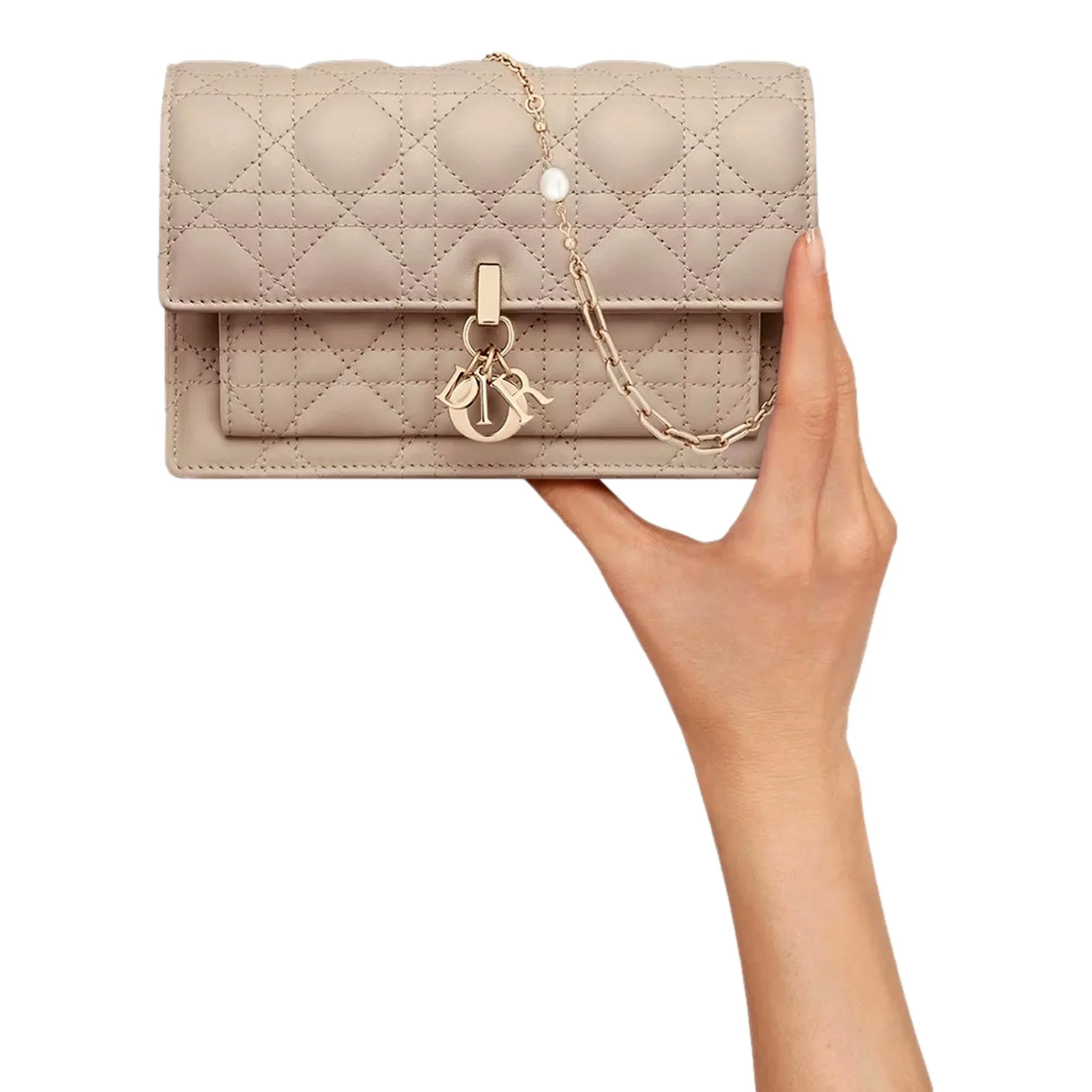 My Dior Daily Pouch with Chain Powder Beige Cannage Lambskin