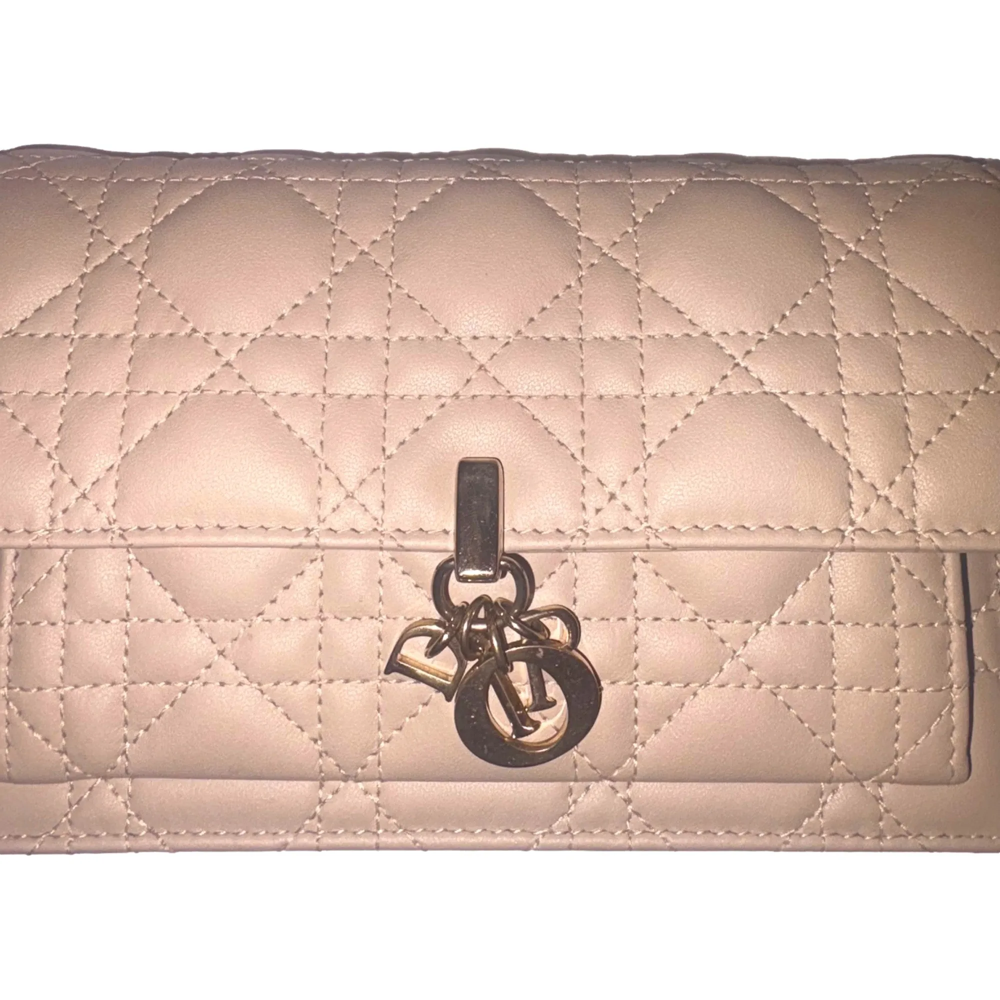 My Dior Daily Pouch with Chain Powder Beige Cannage Lambskin