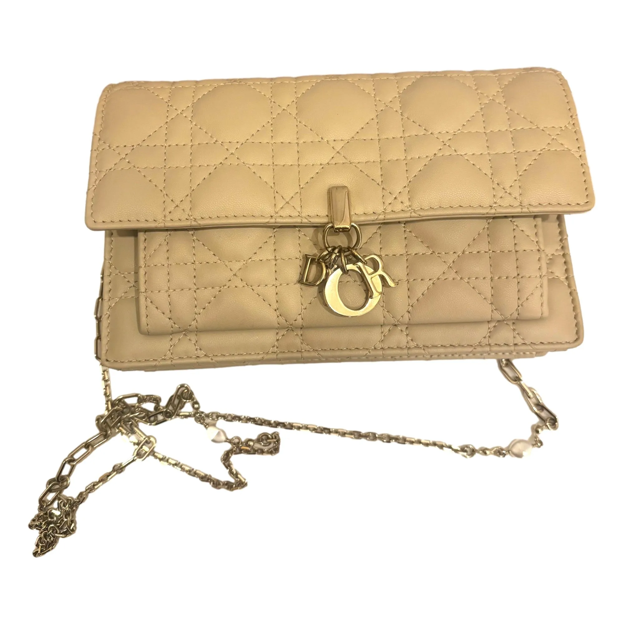 My Dior Daily Pouch with Chain Powder Beige Cannage Lambskin