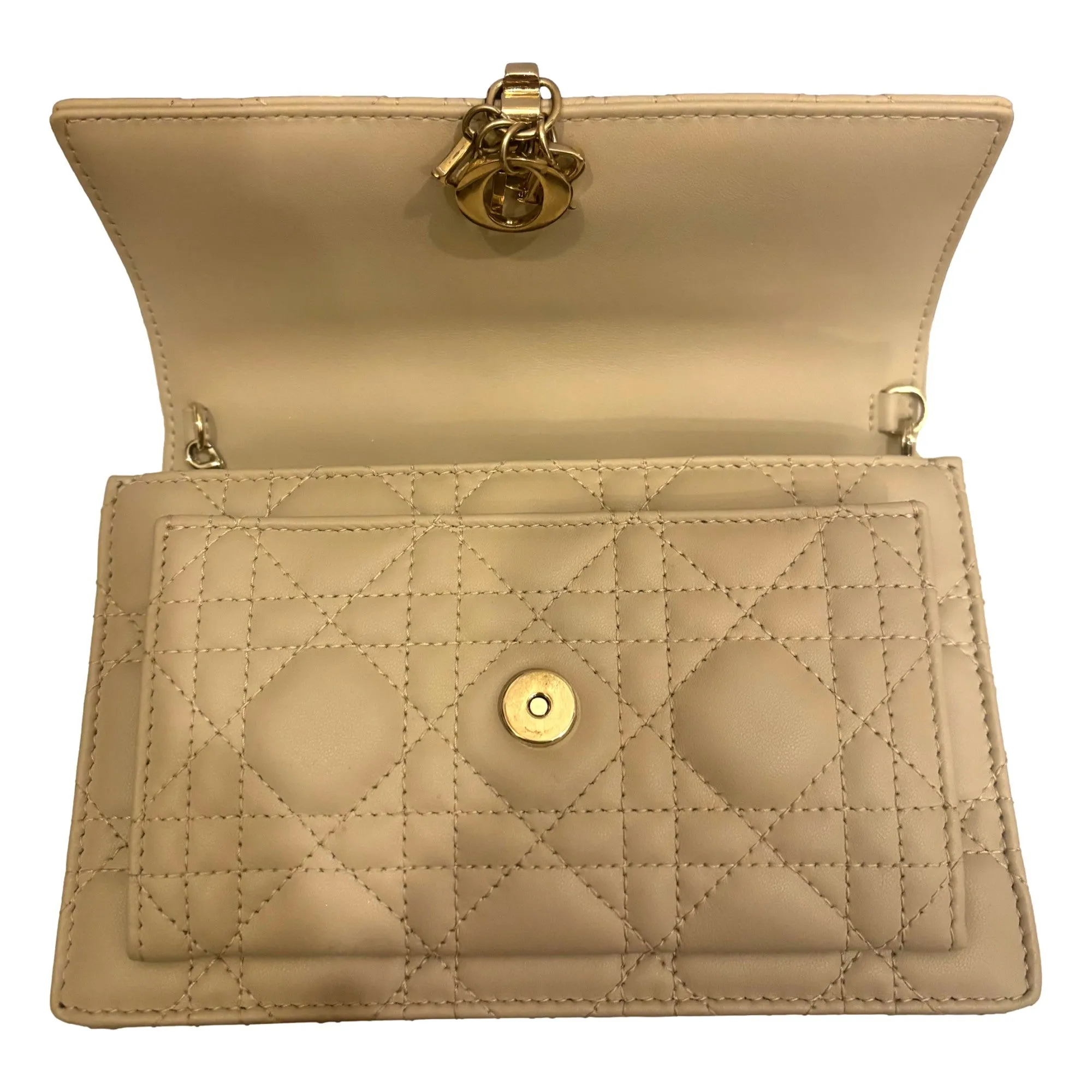 My Dior Daily Pouch with Chain Powder Beige Cannage Lambskin