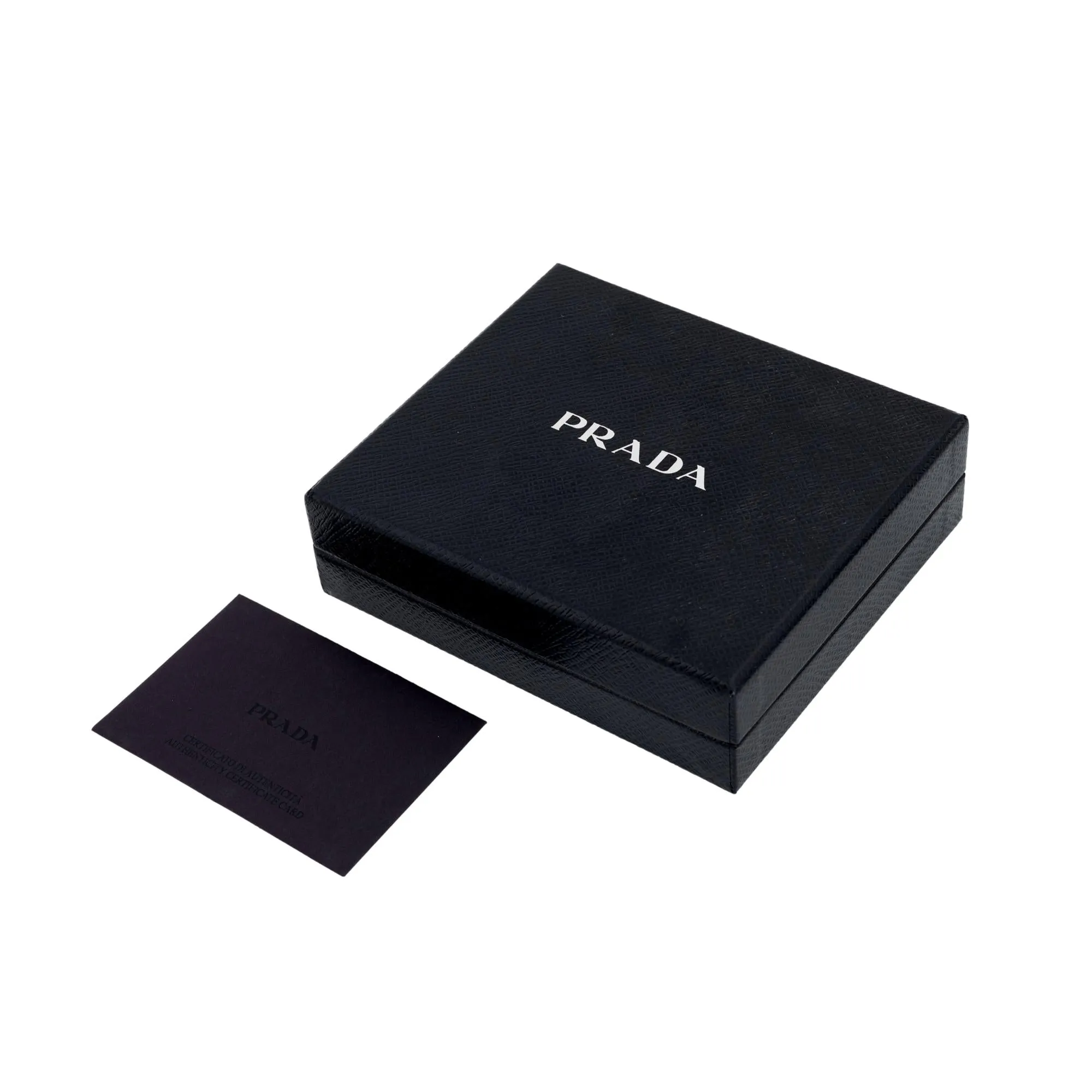 Prada Ribbon Saffiano Metallic Silver and Beige Leather Trifold Wallet