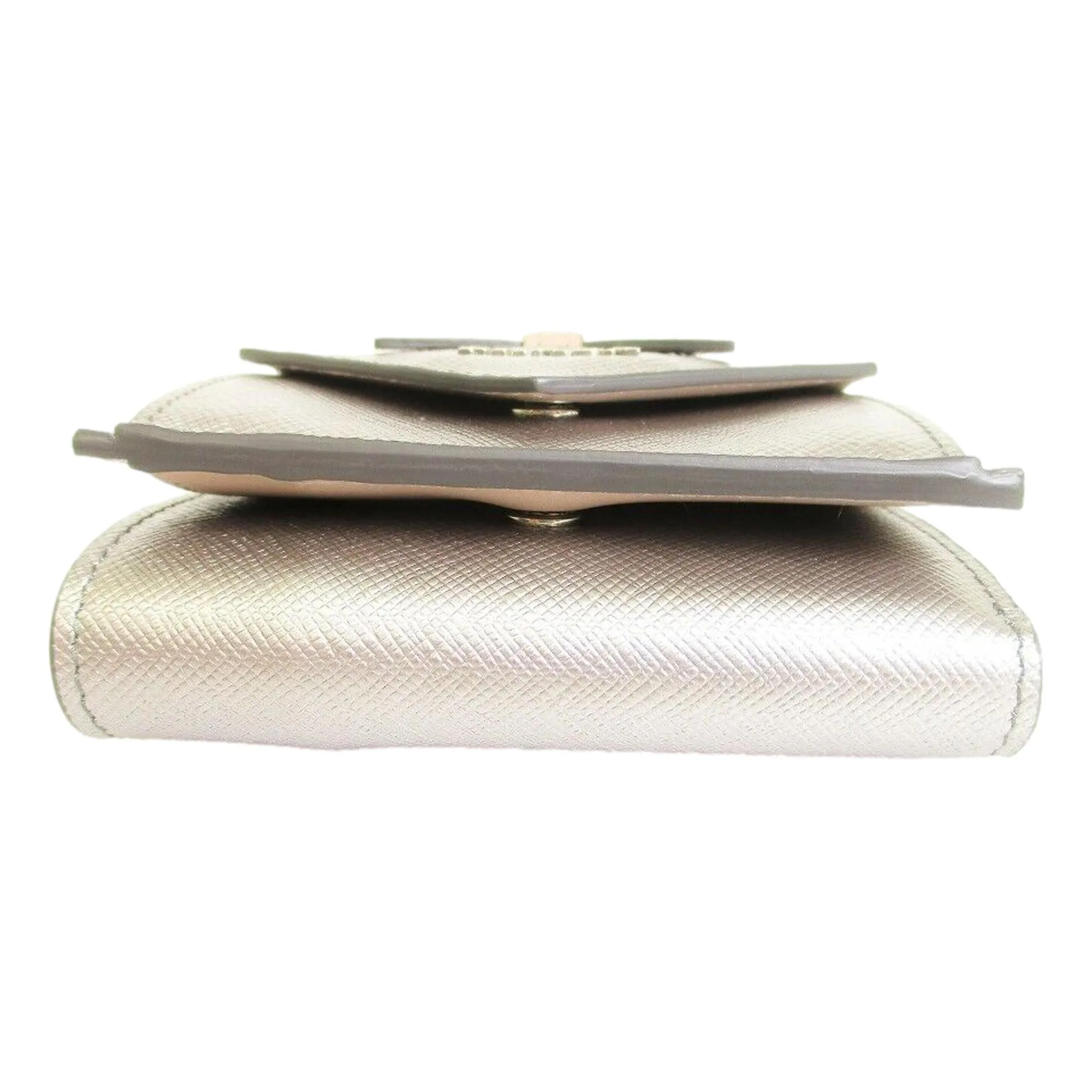 Prada Ribbon Saffiano Metallic Silver and Beige Leather Trifold Wallet