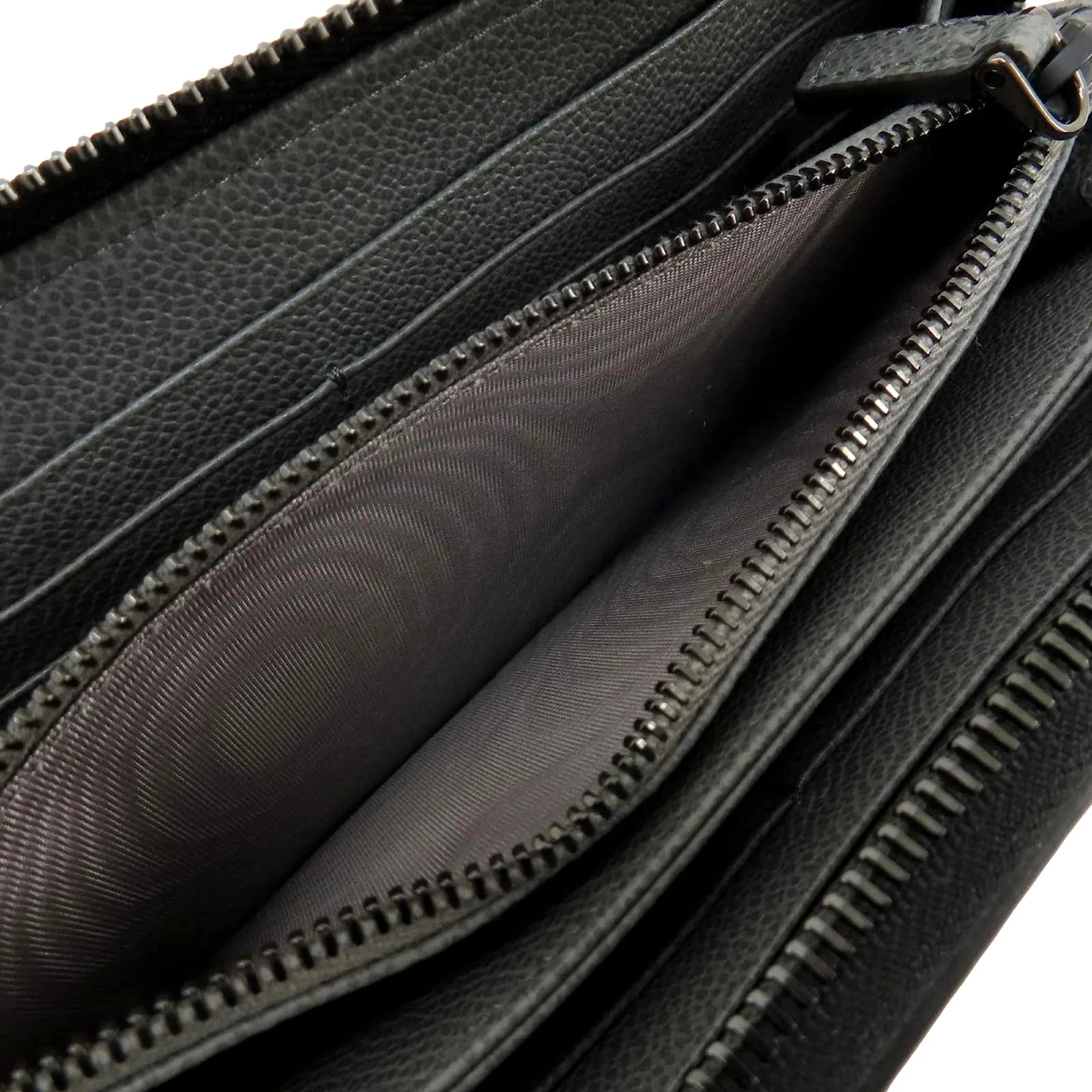 Prada Vitello Grain Long Black and Grey Zip Around Continental Wallet