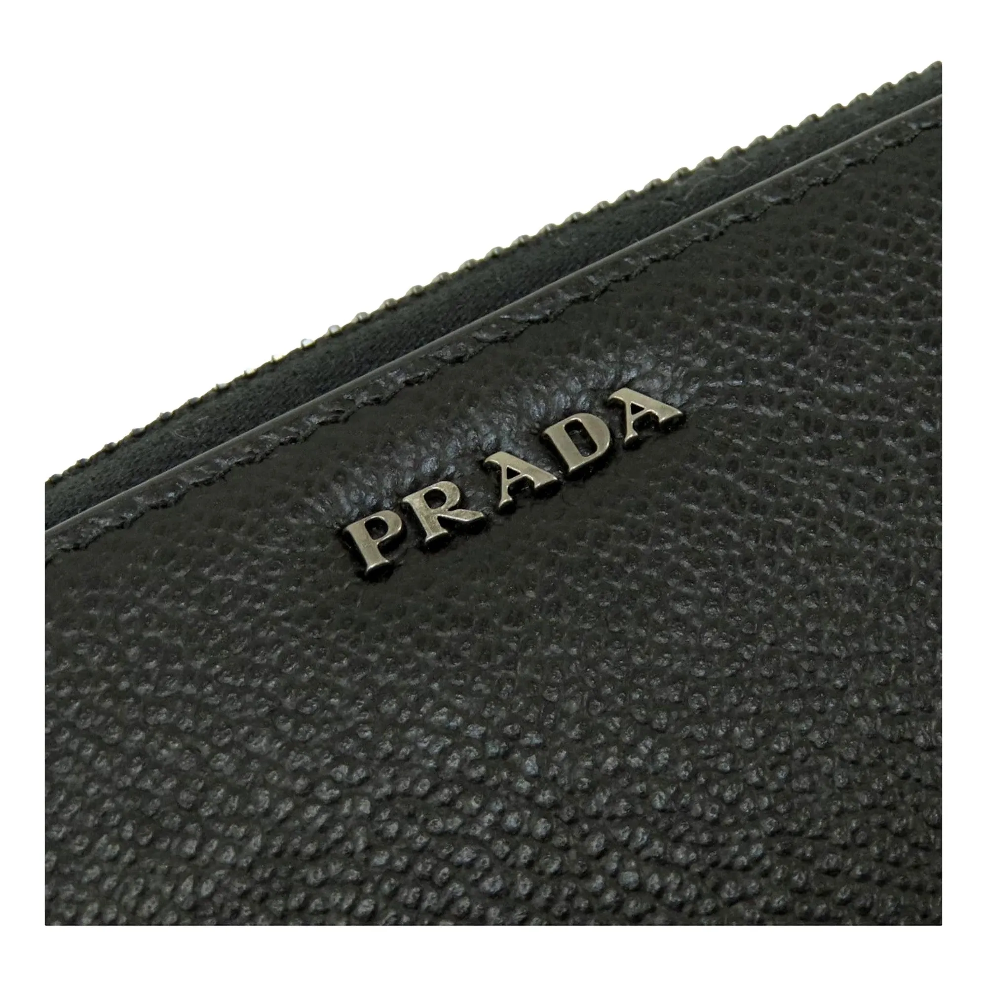 Prada Vitello Grain Long Black and Grey Zip Around Continental Wallet