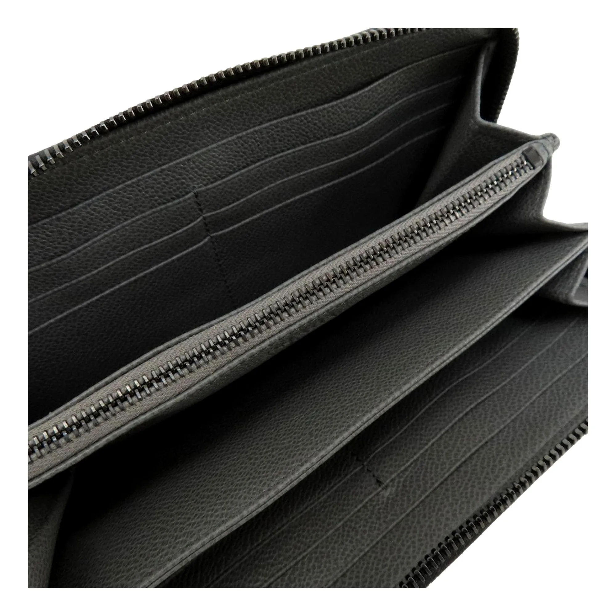Prada Vitello Grain Long Black and Grey Zip Around Continental Wallet