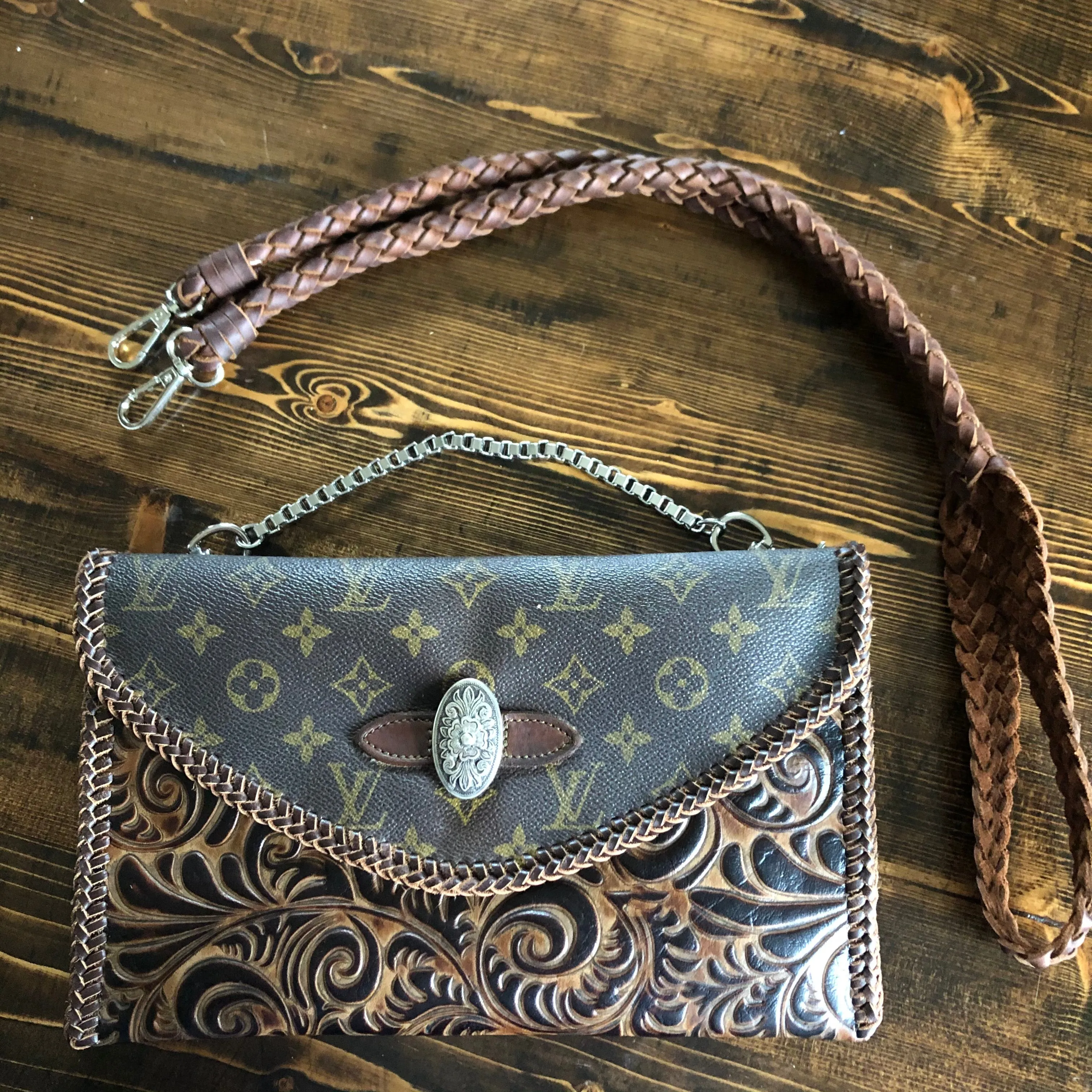 The Eagle - Monogram with Brown/Black Swirl Vintage Crossbody/Clutch Bag