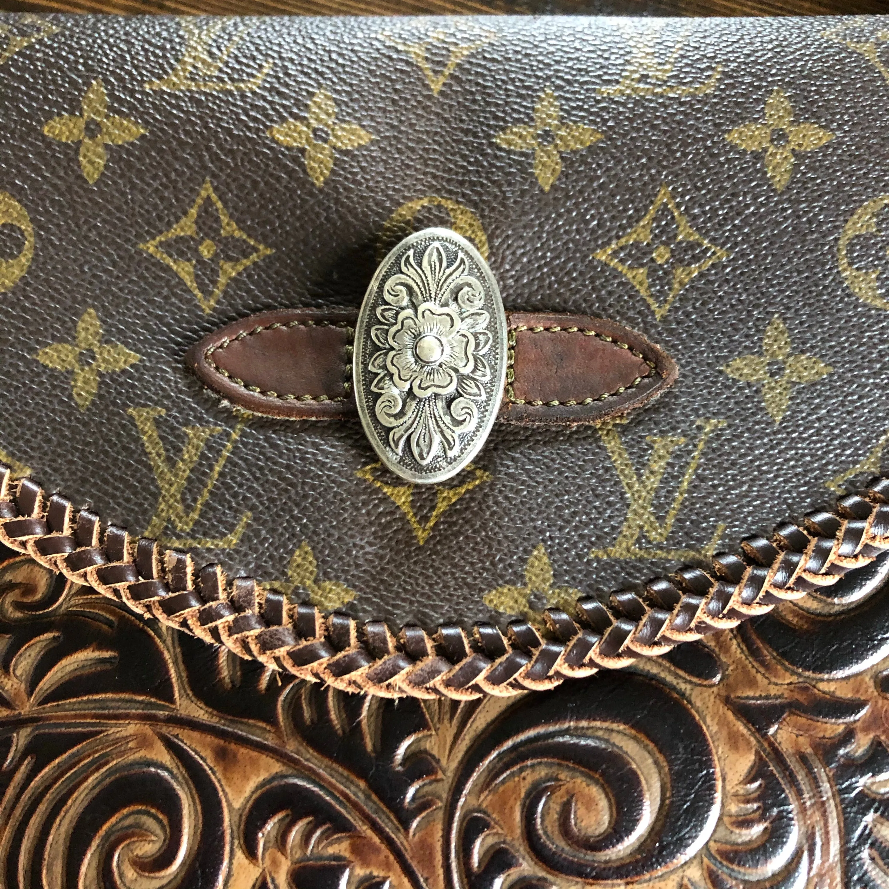 The Eagle - Monogram with Brown/Black Swirl Vintage Crossbody/Clutch Bag