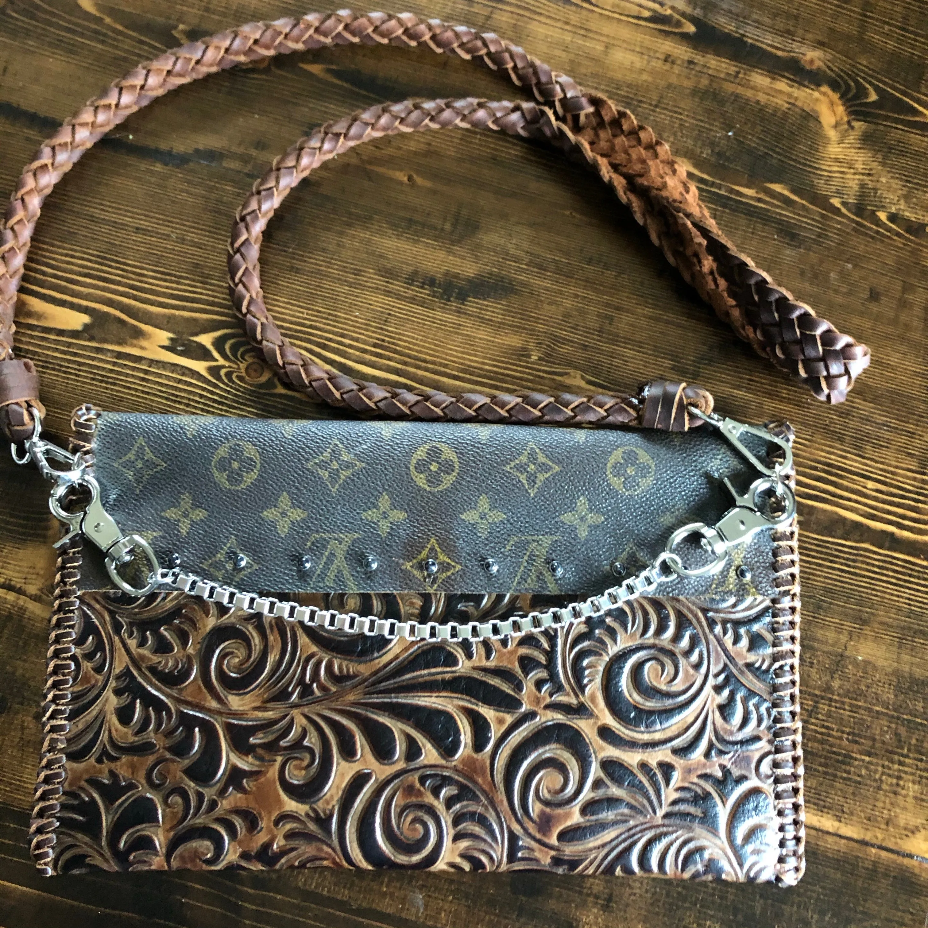 The Eagle - Monogram with Brown/Black Swirl Vintage Crossbody/Clutch Bag