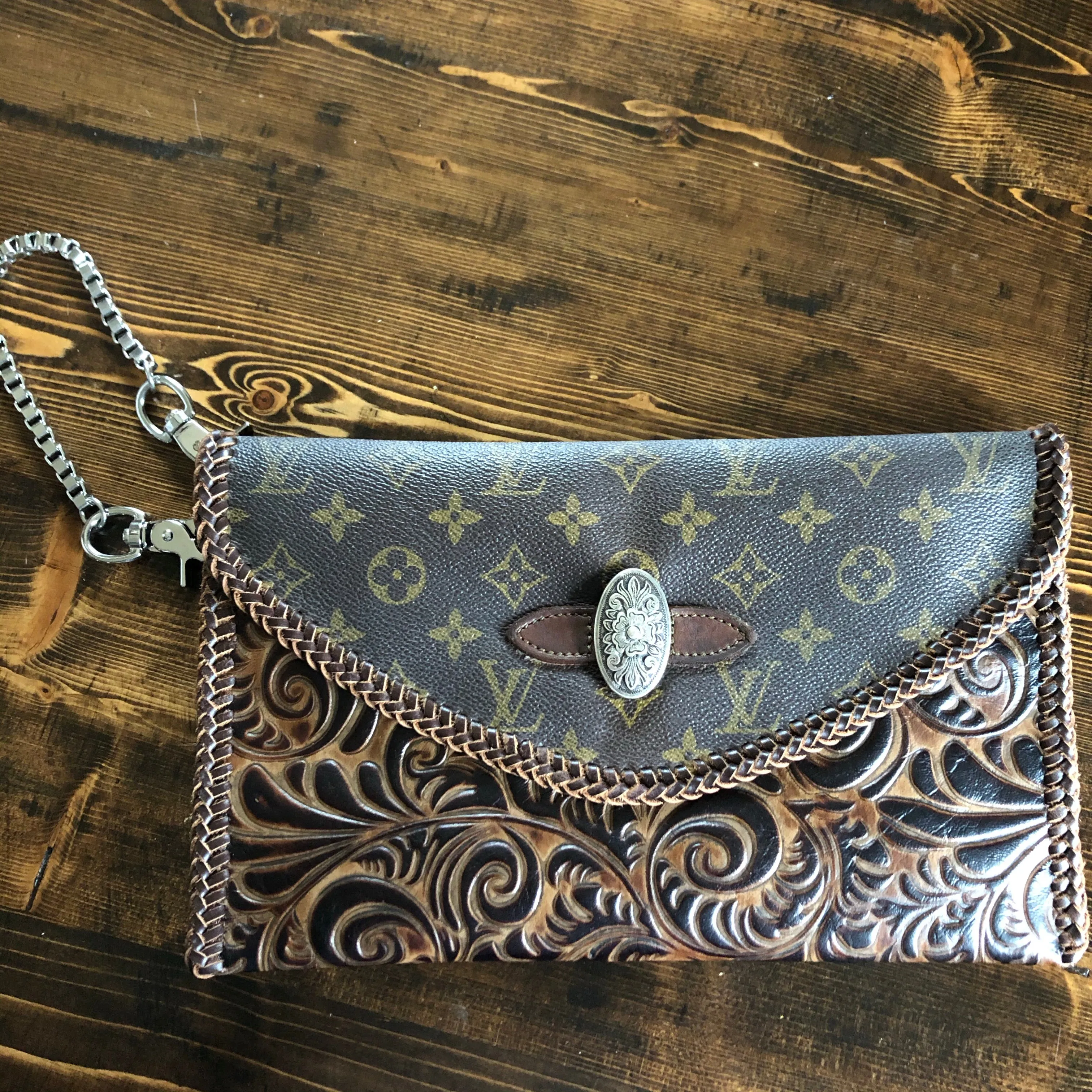 The Eagle - Monogram with Brown/Black Swirl Vintage Crossbody/Clutch Bag