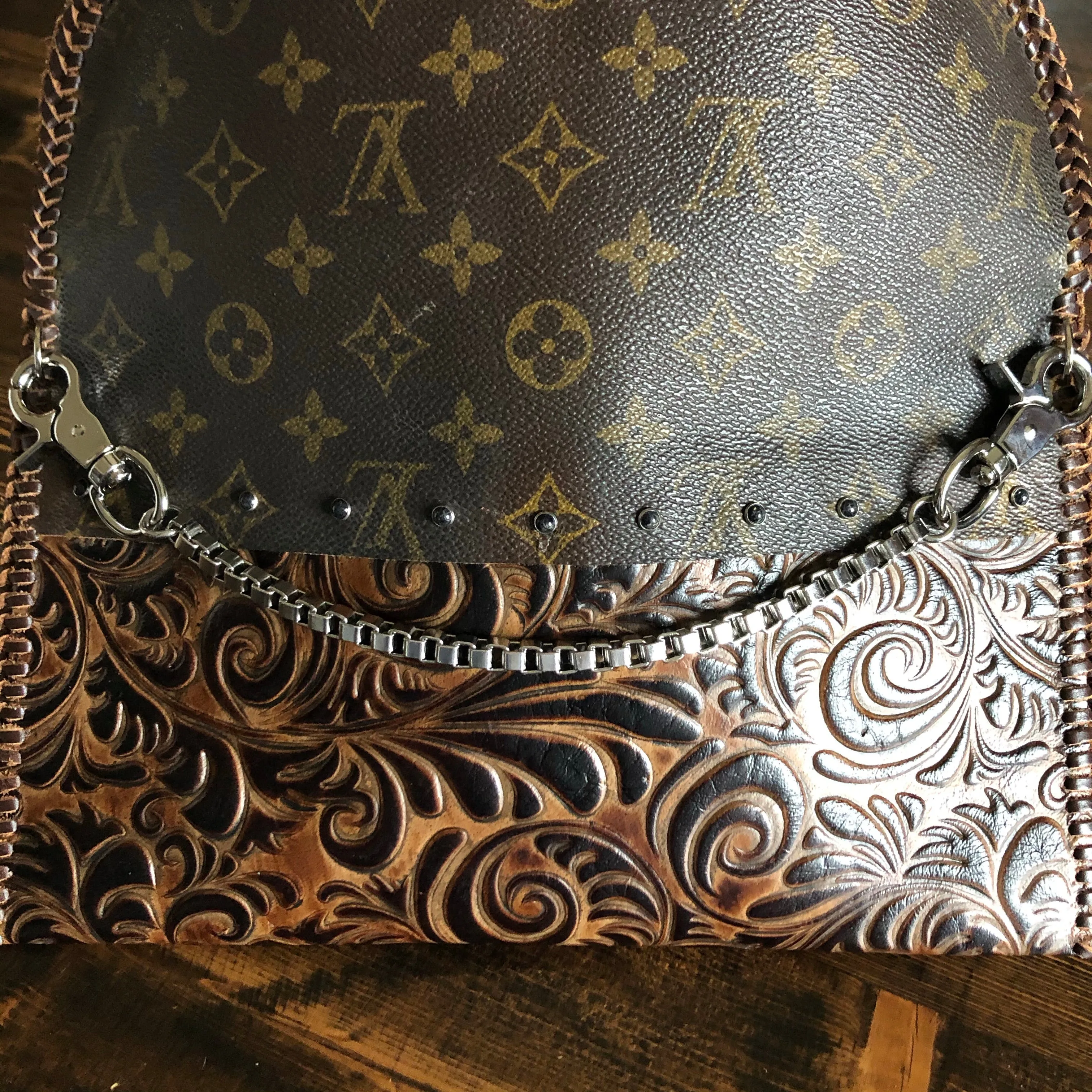 The Eagle - Monogram with Brown/Black Swirl Vintage Crossbody/Clutch Bag