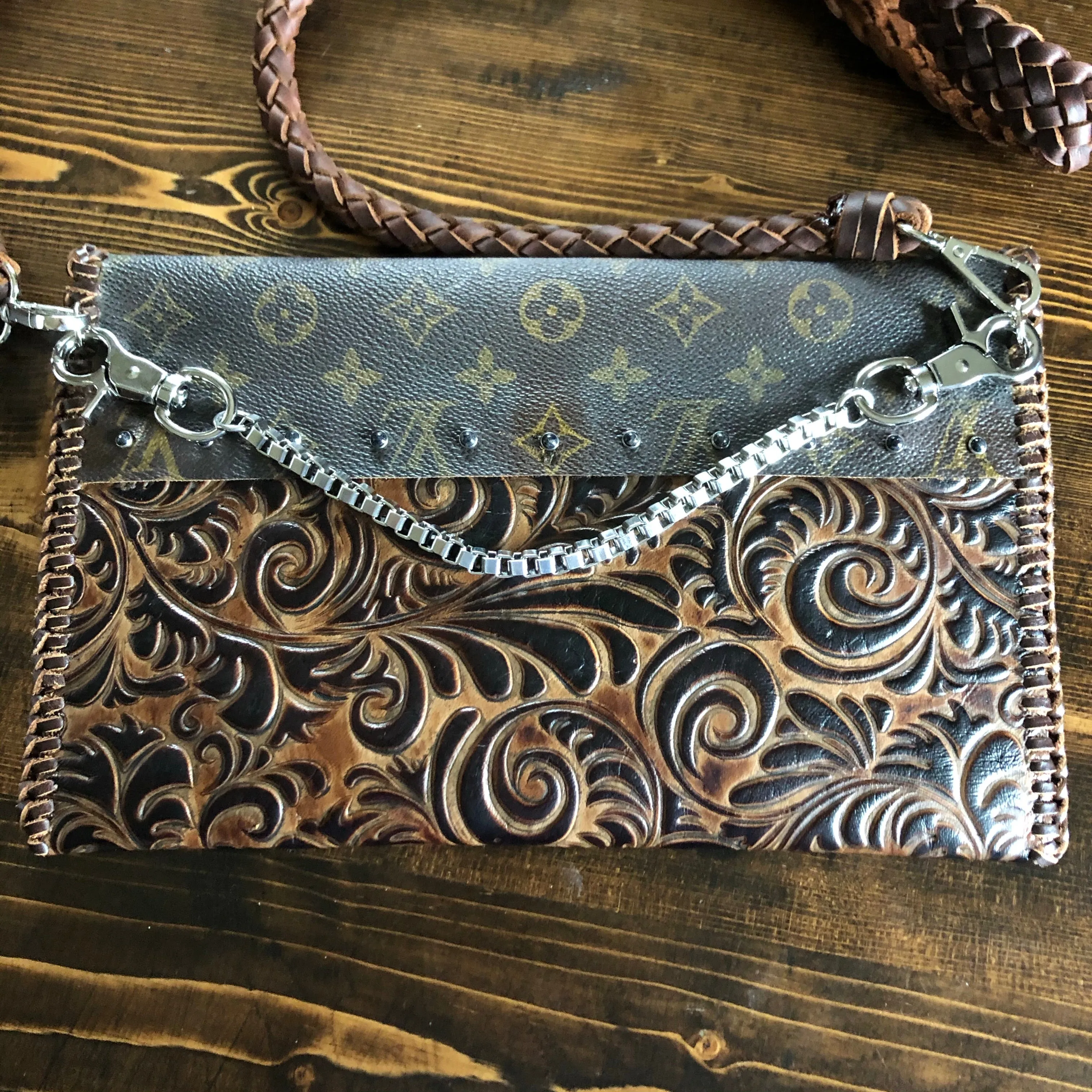 The Eagle - Monogram with Brown/Black Swirl Vintage Crossbody/Clutch Bag