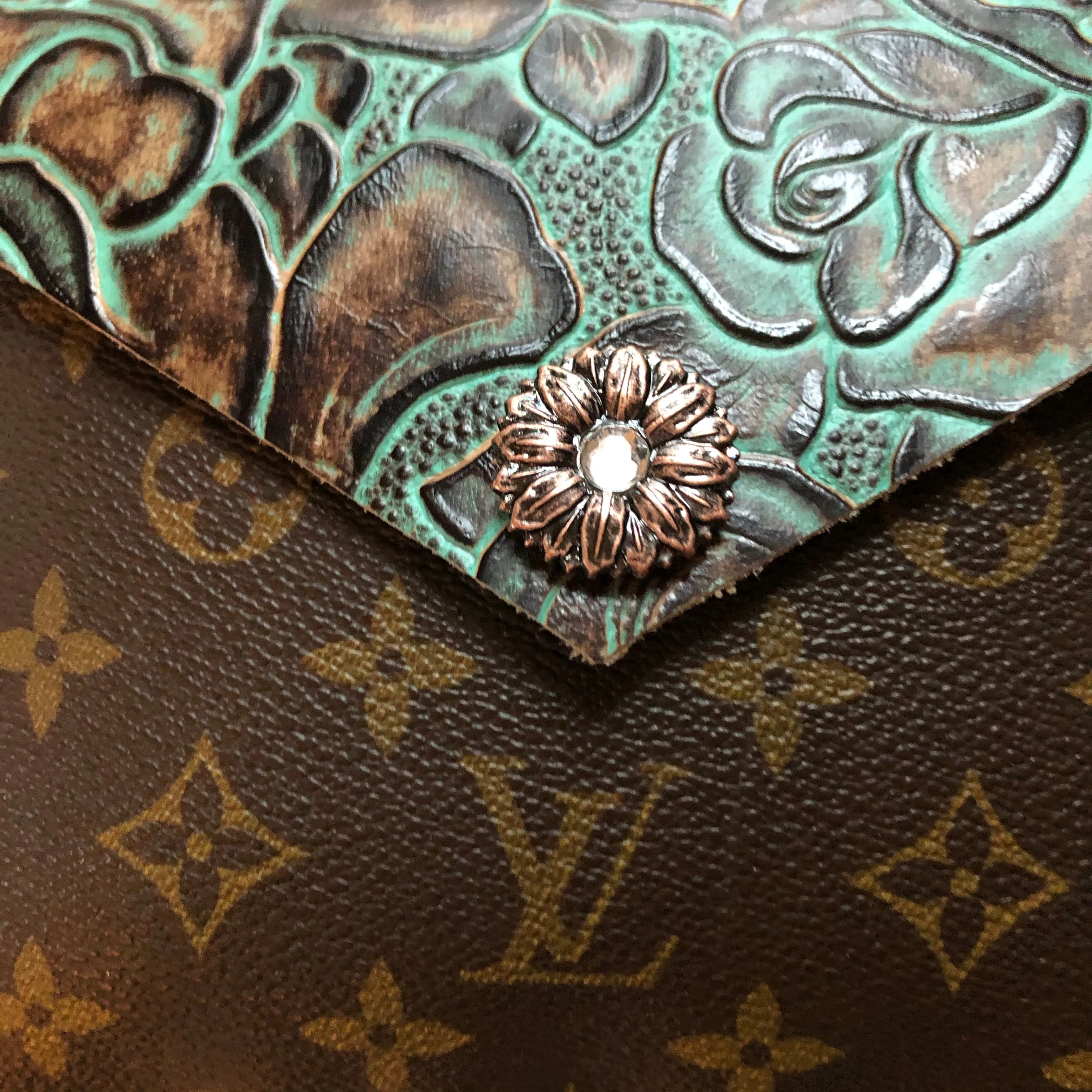 The Falcon - Turquoise Vintage Monogram Wristlet/Crossbody/Clutch