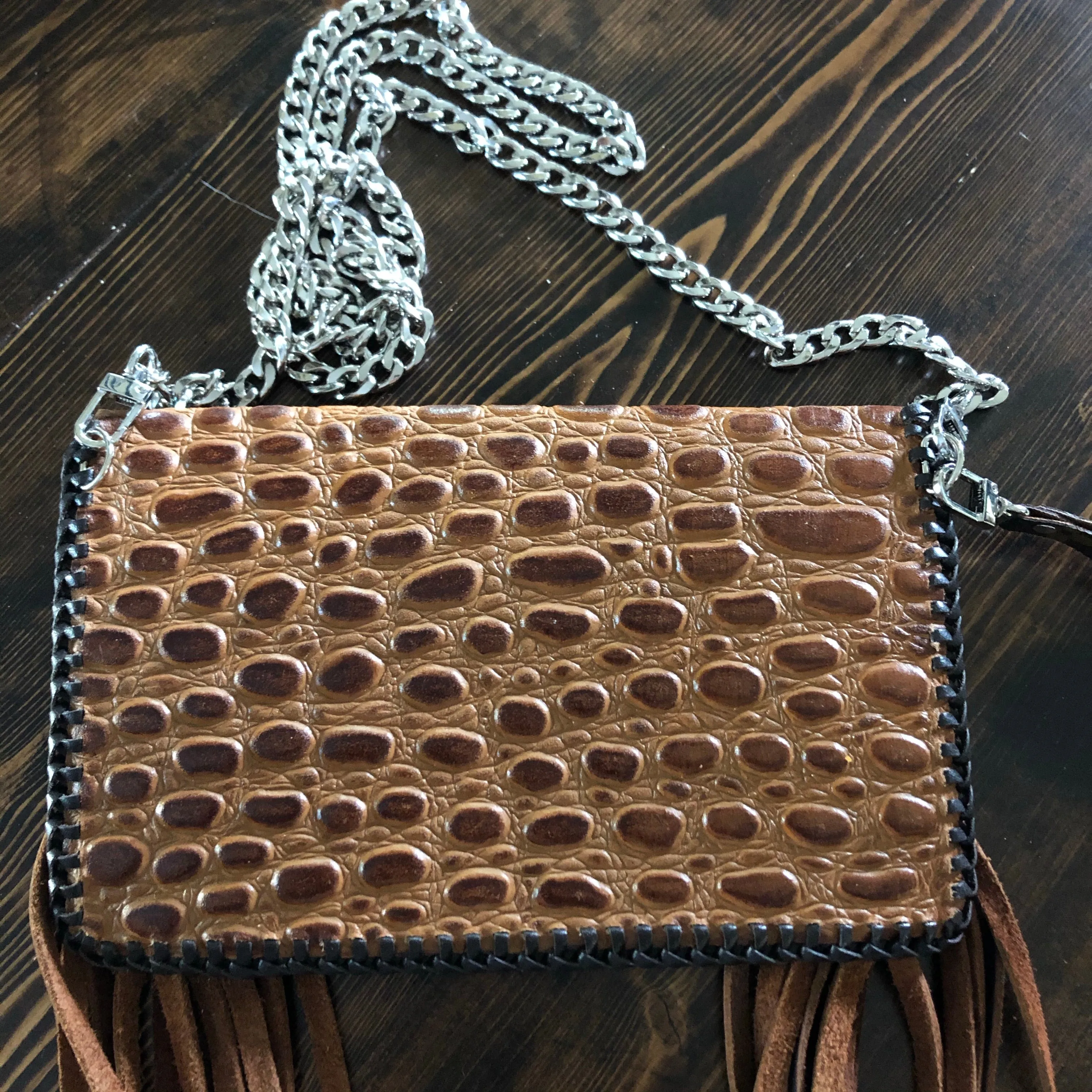 The Fringed Wren - Cognac Vintage Wristlet/Crossbody/Clutch Bag