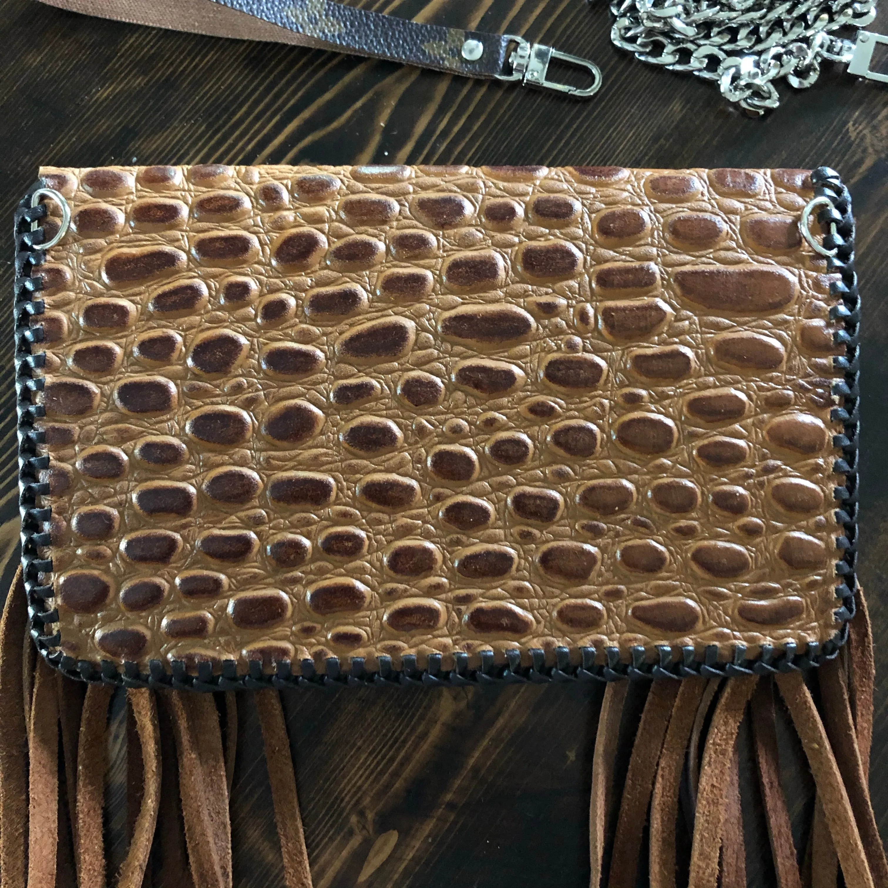 The Fringed Wren - Cognac Vintage Wristlet/Crossbody/Clutch Bag