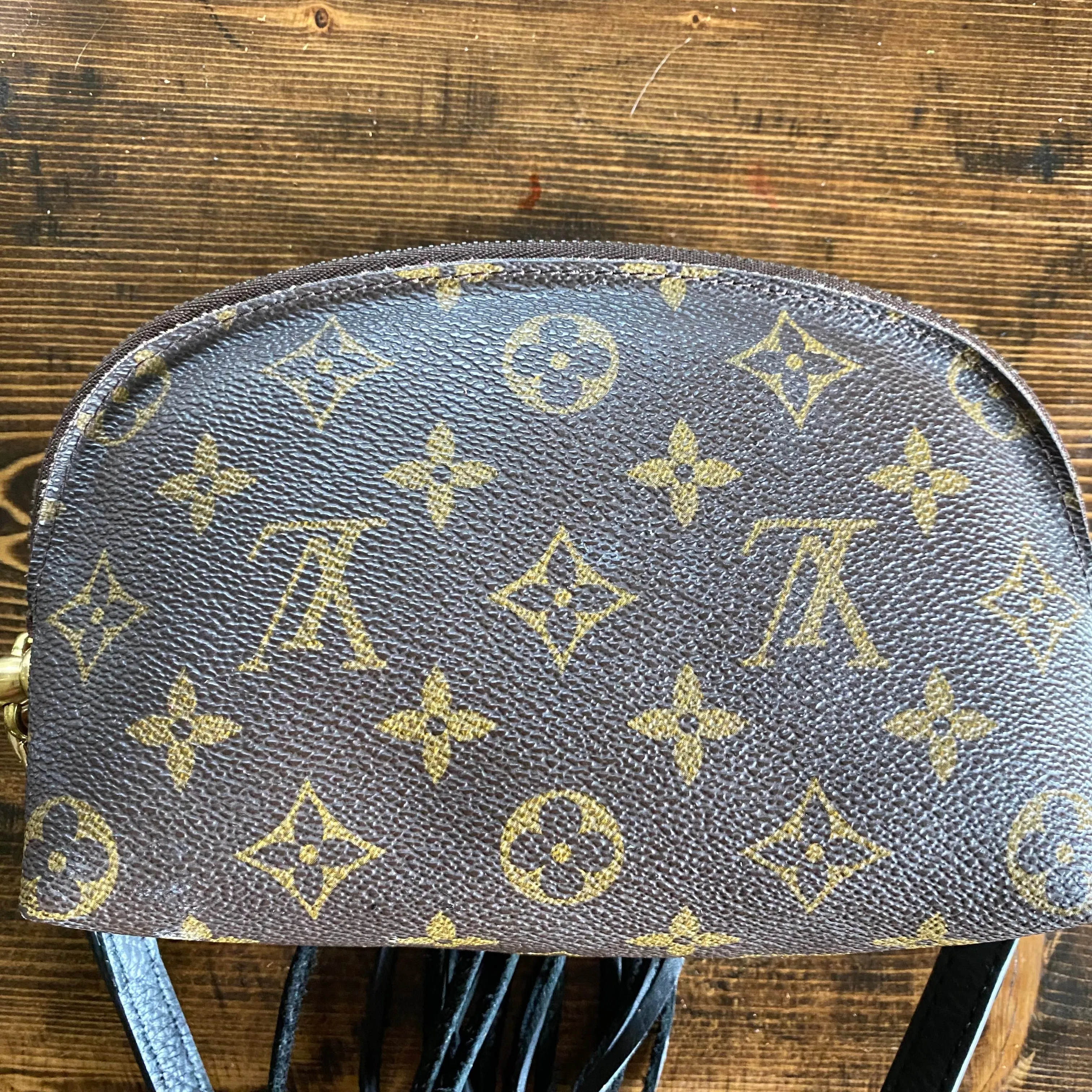 The Junco - Vintage Monogram in Black with Turquoise Crossbody Bag
