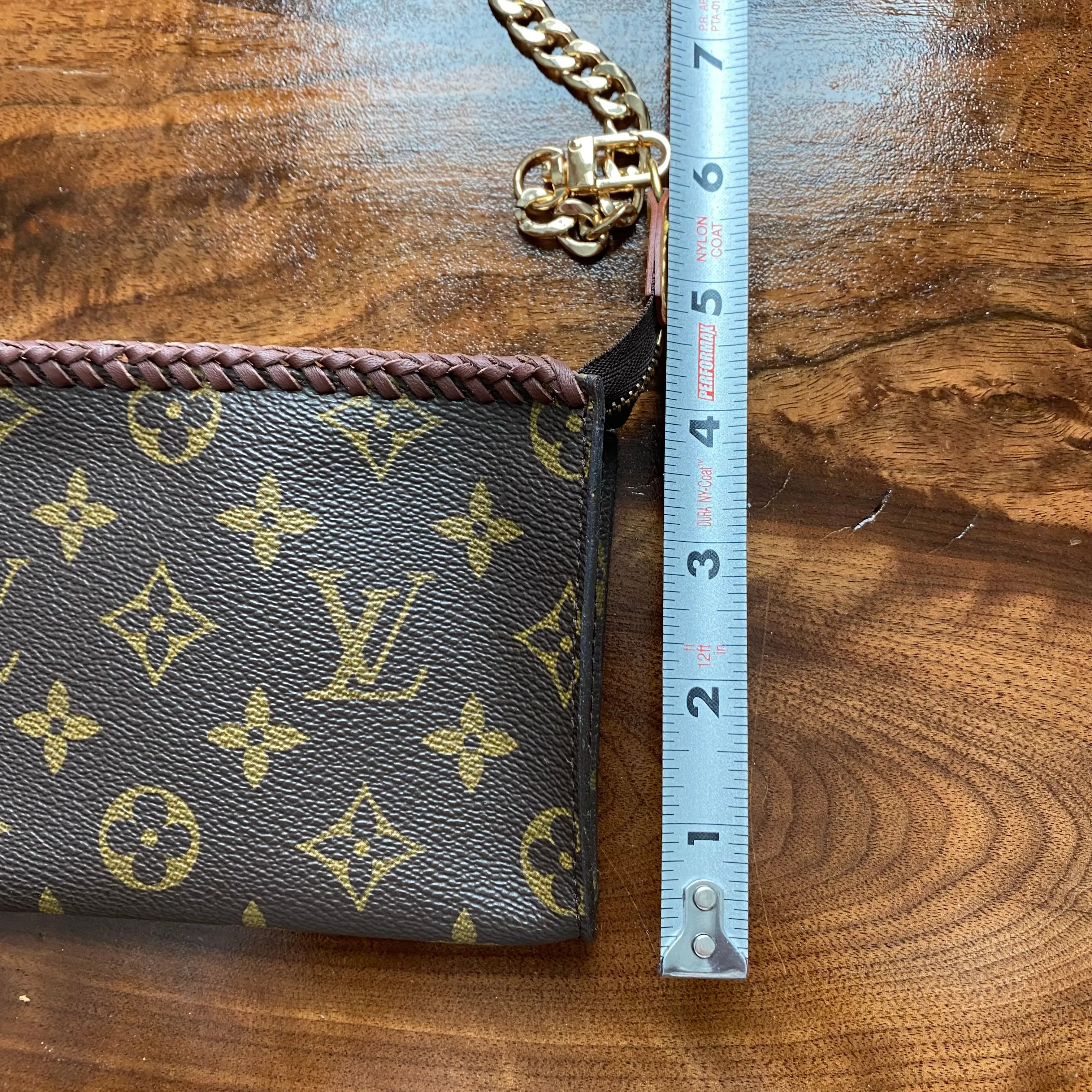 The Junco - Vintage Monogram in Brandy Wristlet
