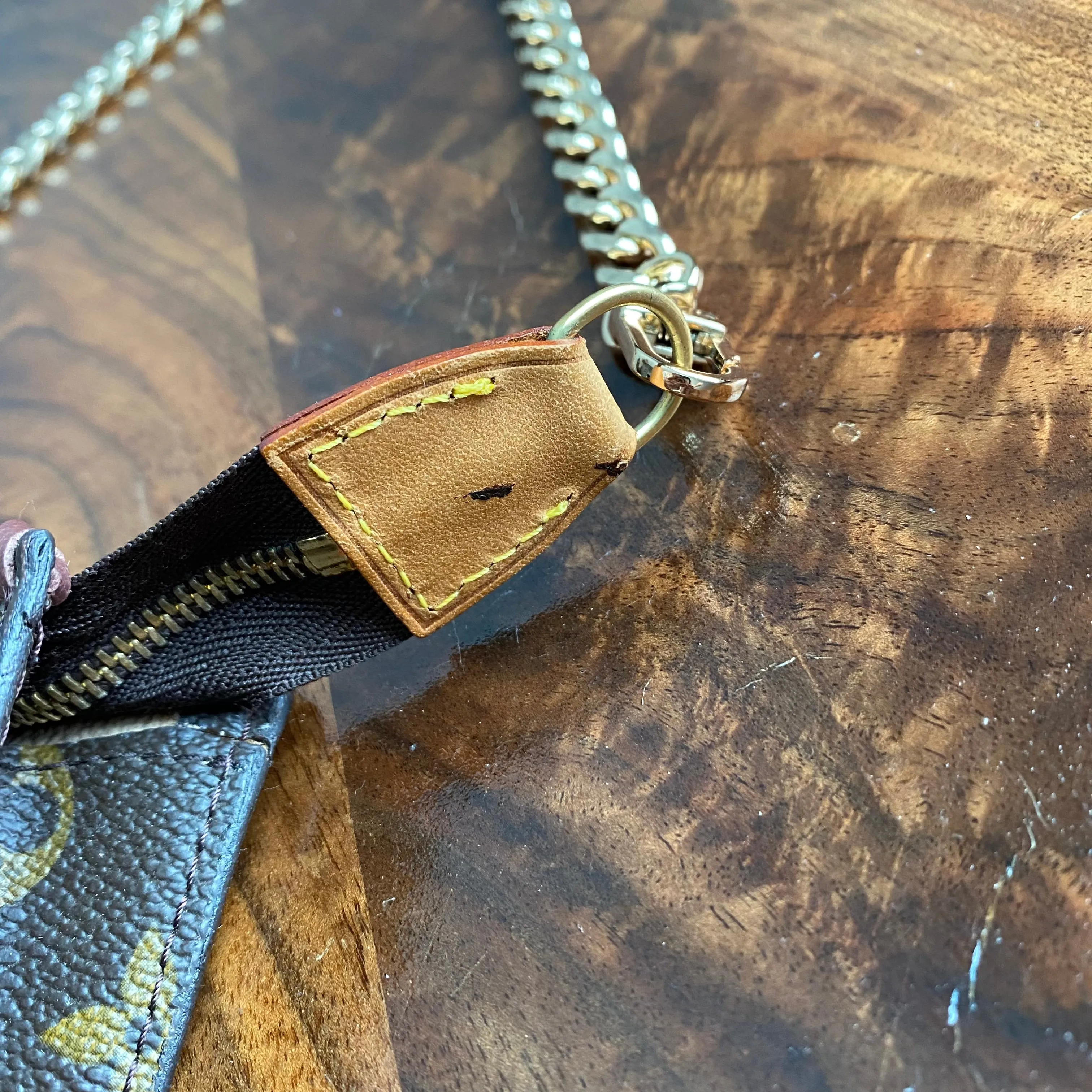 The Junco - Vintage Monogram in Brandy Wristlet