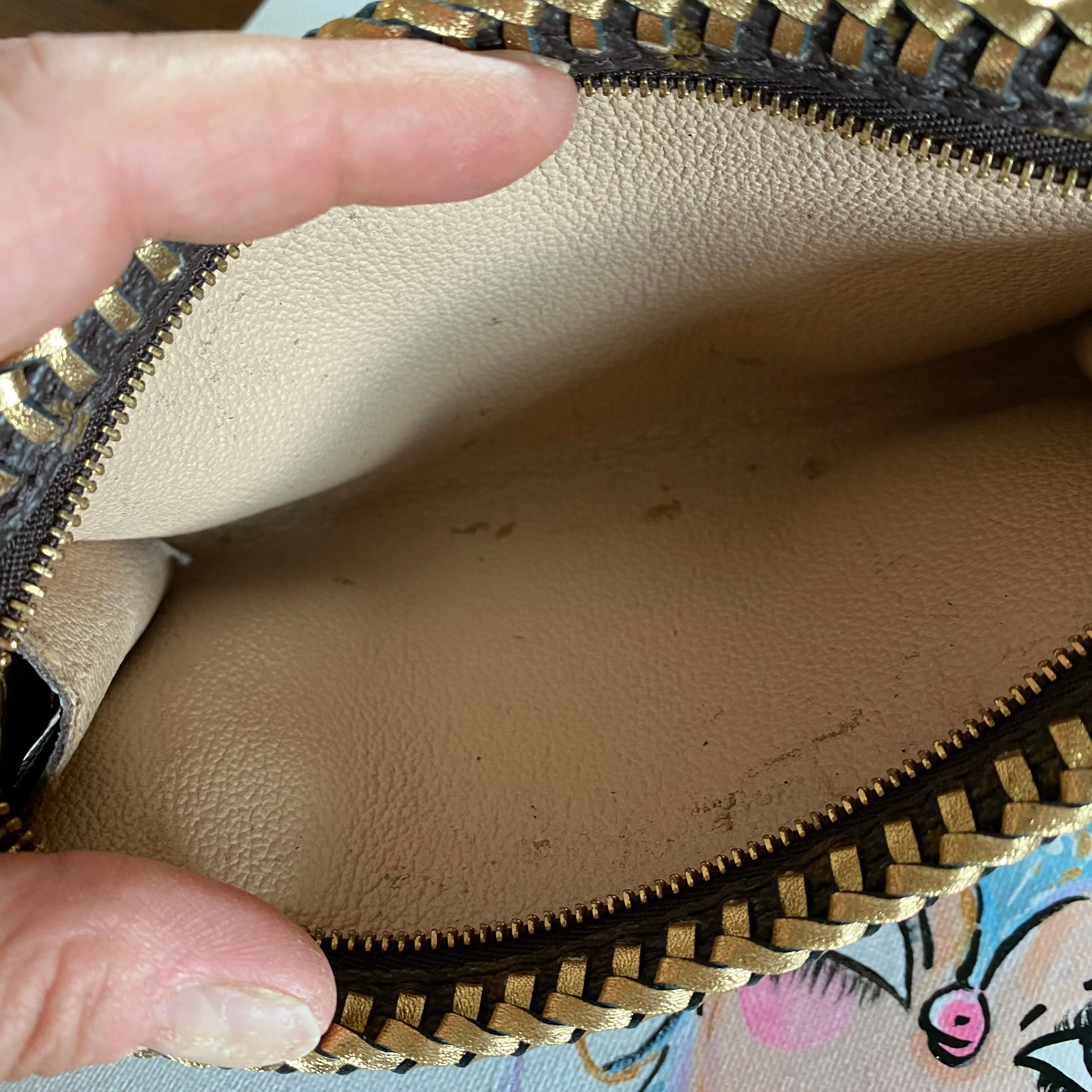 The Junco - Vintage Monogram in Gold Wristlet