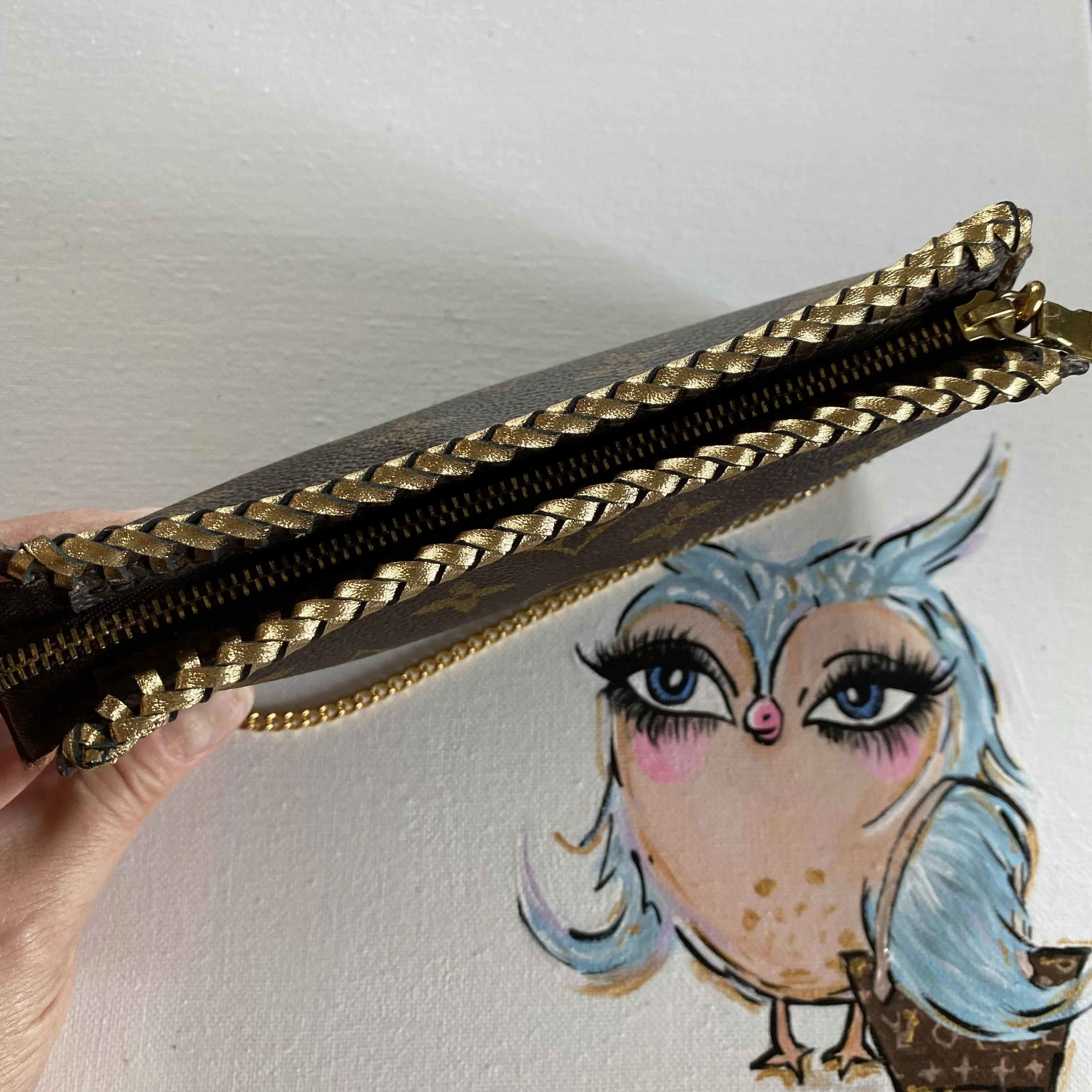 The Junco - Vintage Monogram in Gold Wristlet