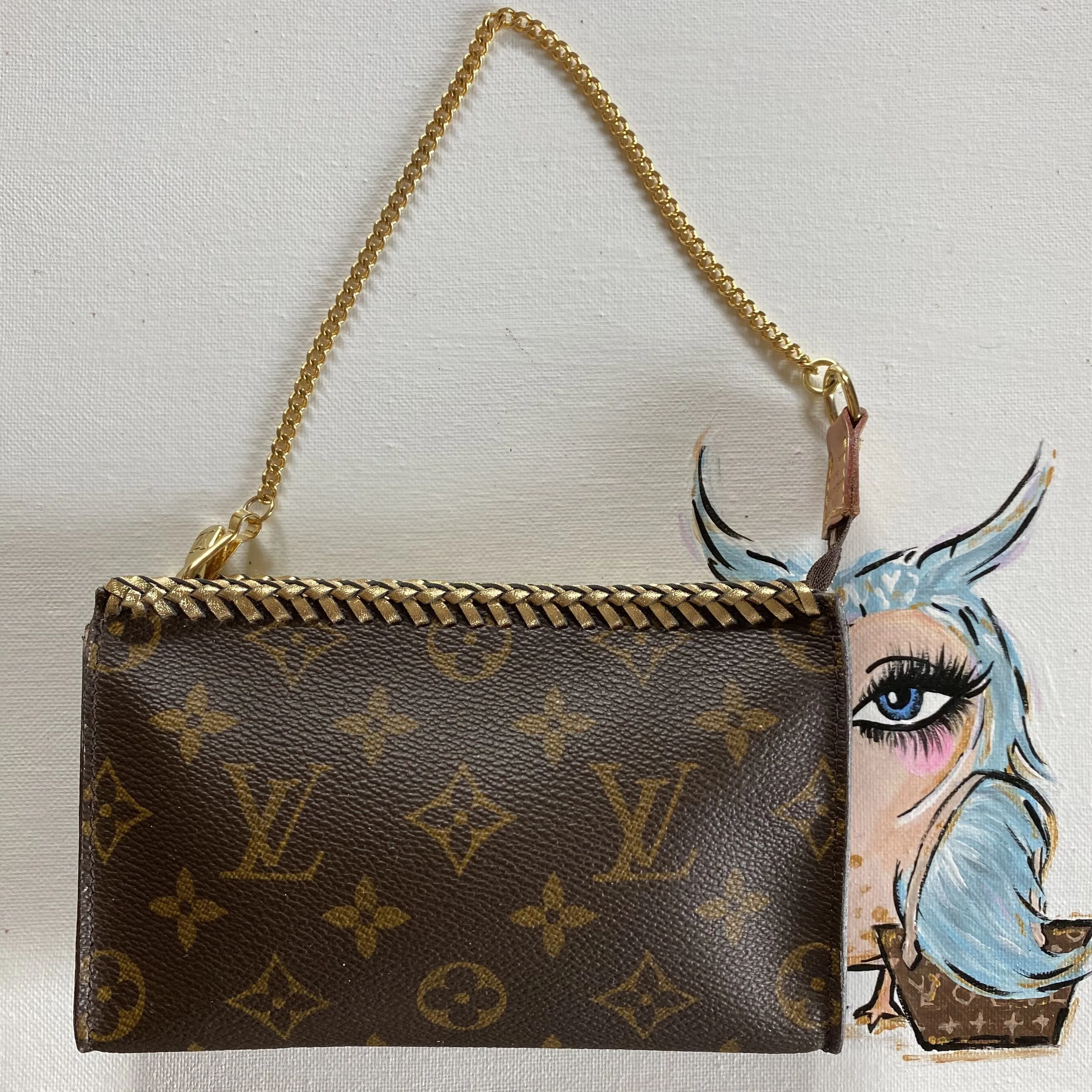 The Junco - Vintage Monogram in Gold Wristlet