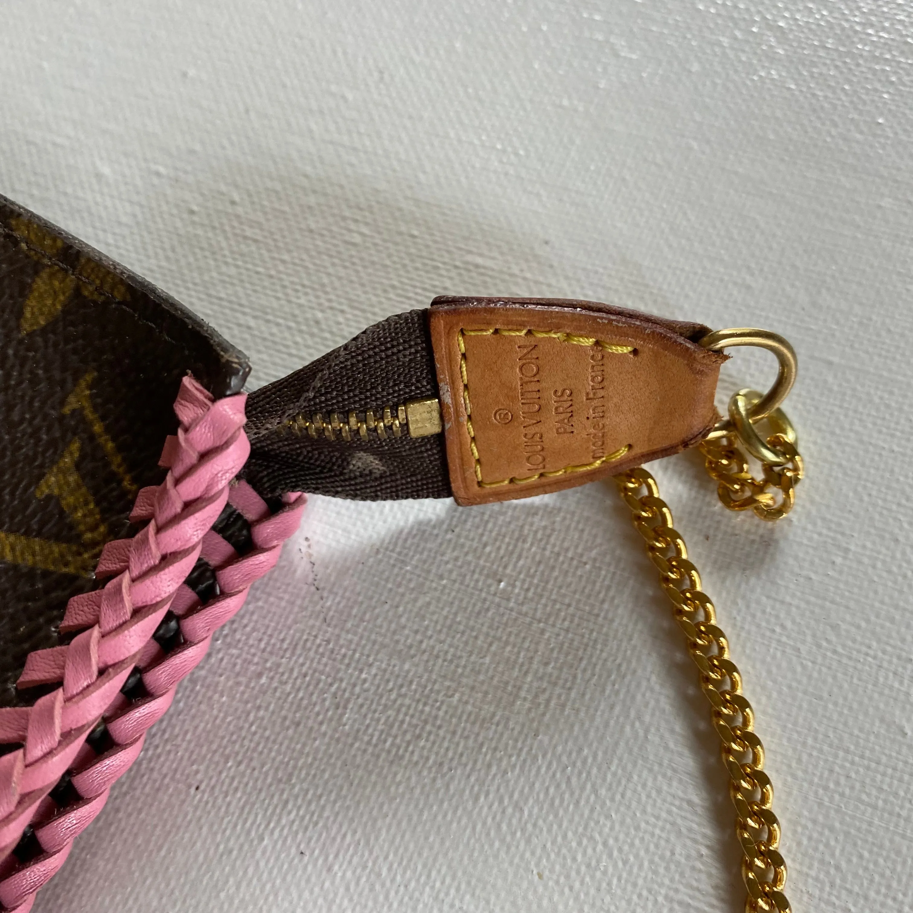The Junco - Vintage Monogram in Pink Wristlet