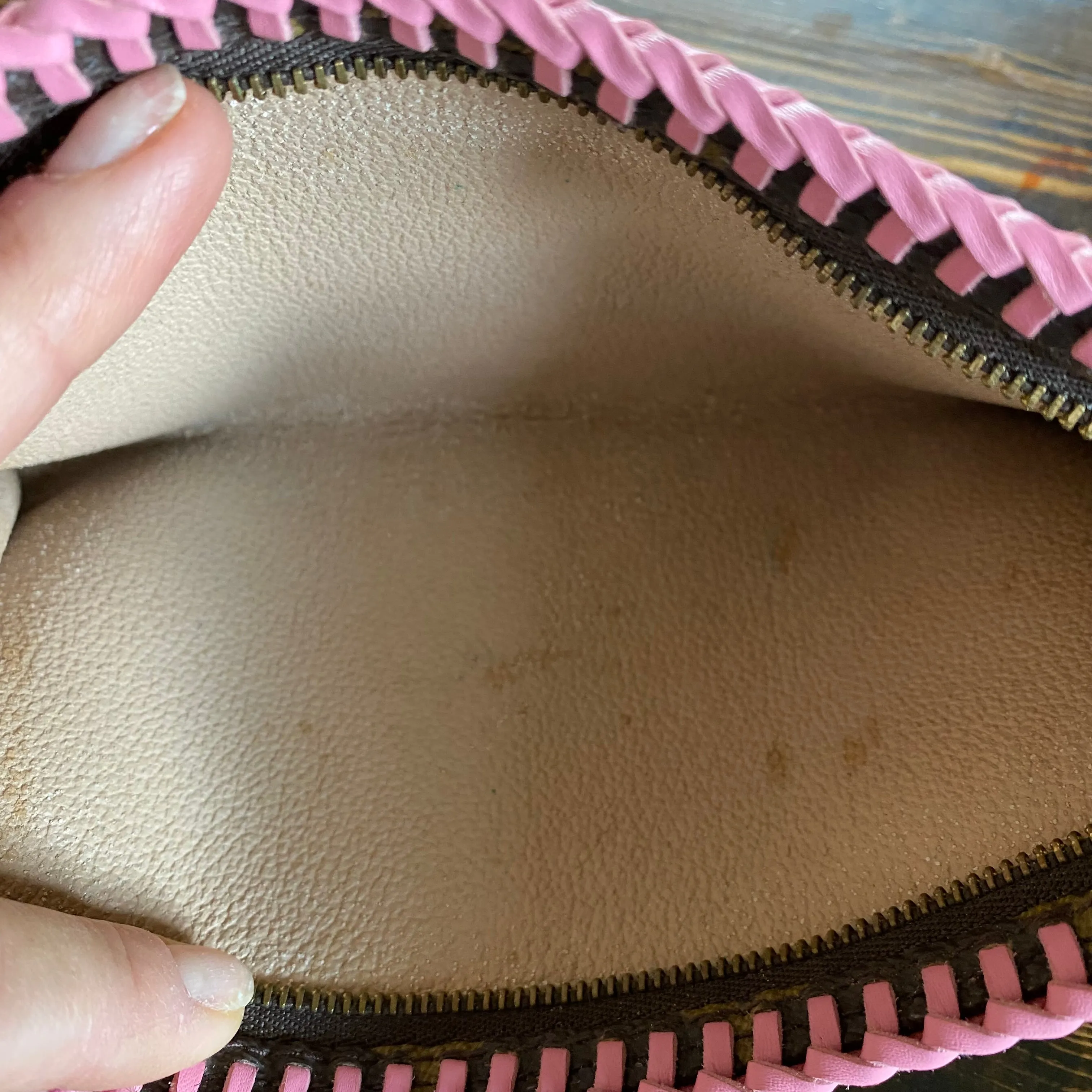 The Junco - Vintage Monogram in Pink Wristlet