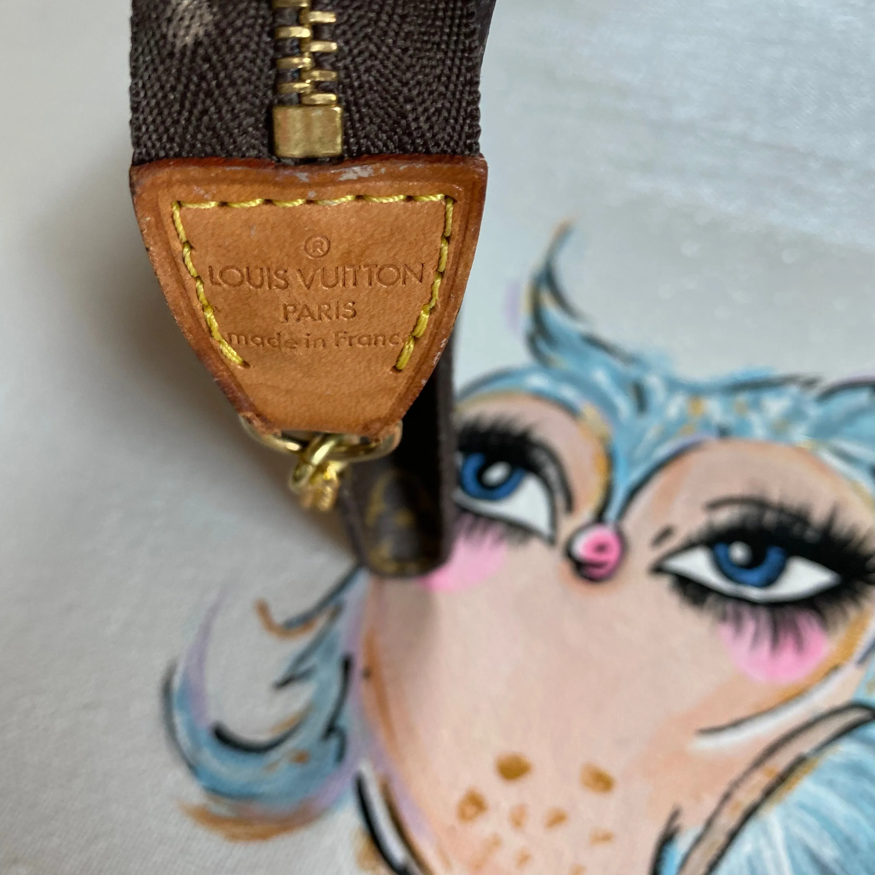 The Junco - Vintage Monogram in Pink Wristlet