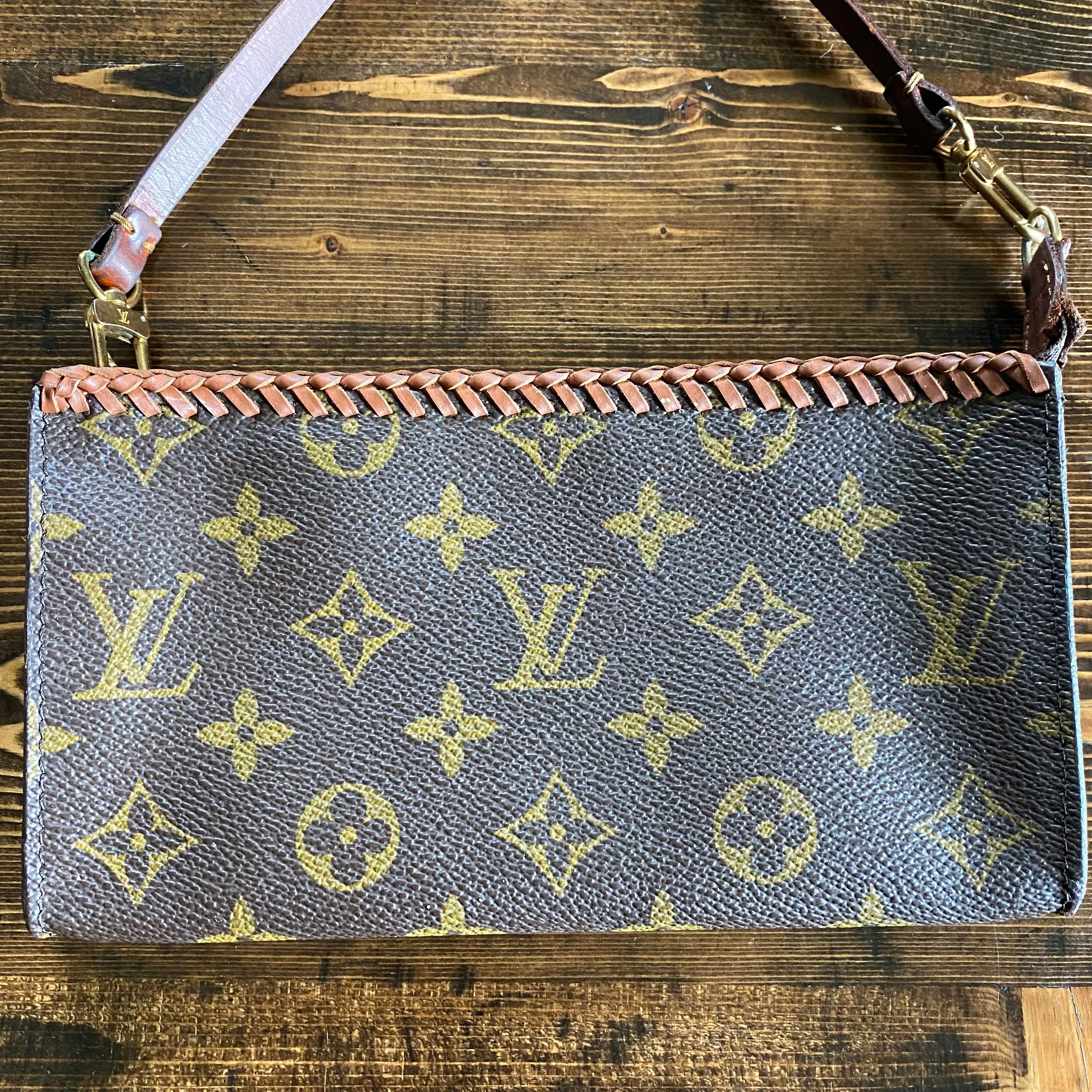 The Junco - Vintage Monogram in Whiskey Wristlet