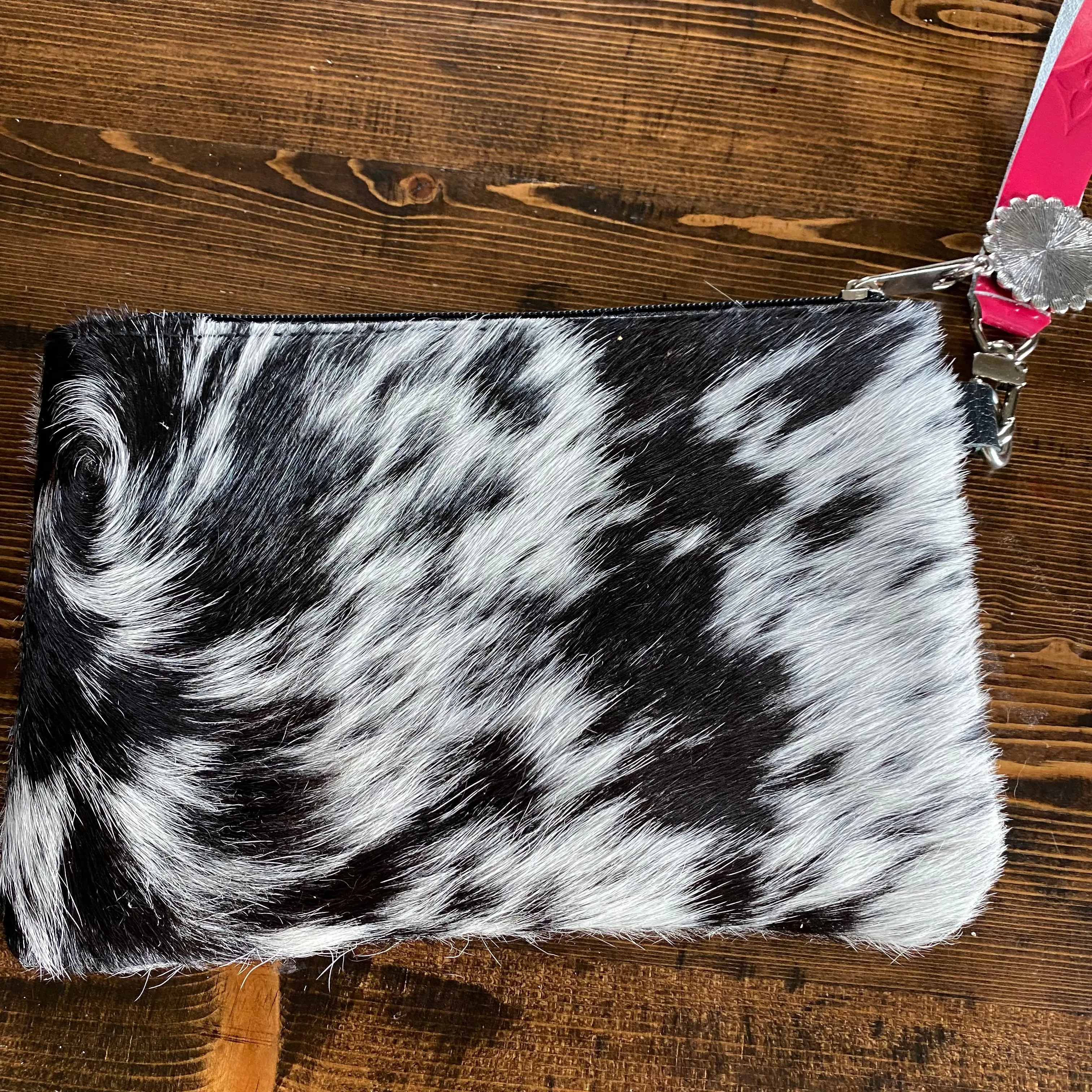 The Mockingbird - Black/White/Pink Hair on Hide Wristlet Bag