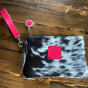The Mockingbird - Black/White/Pink Hair on Hide Wristlet Bag