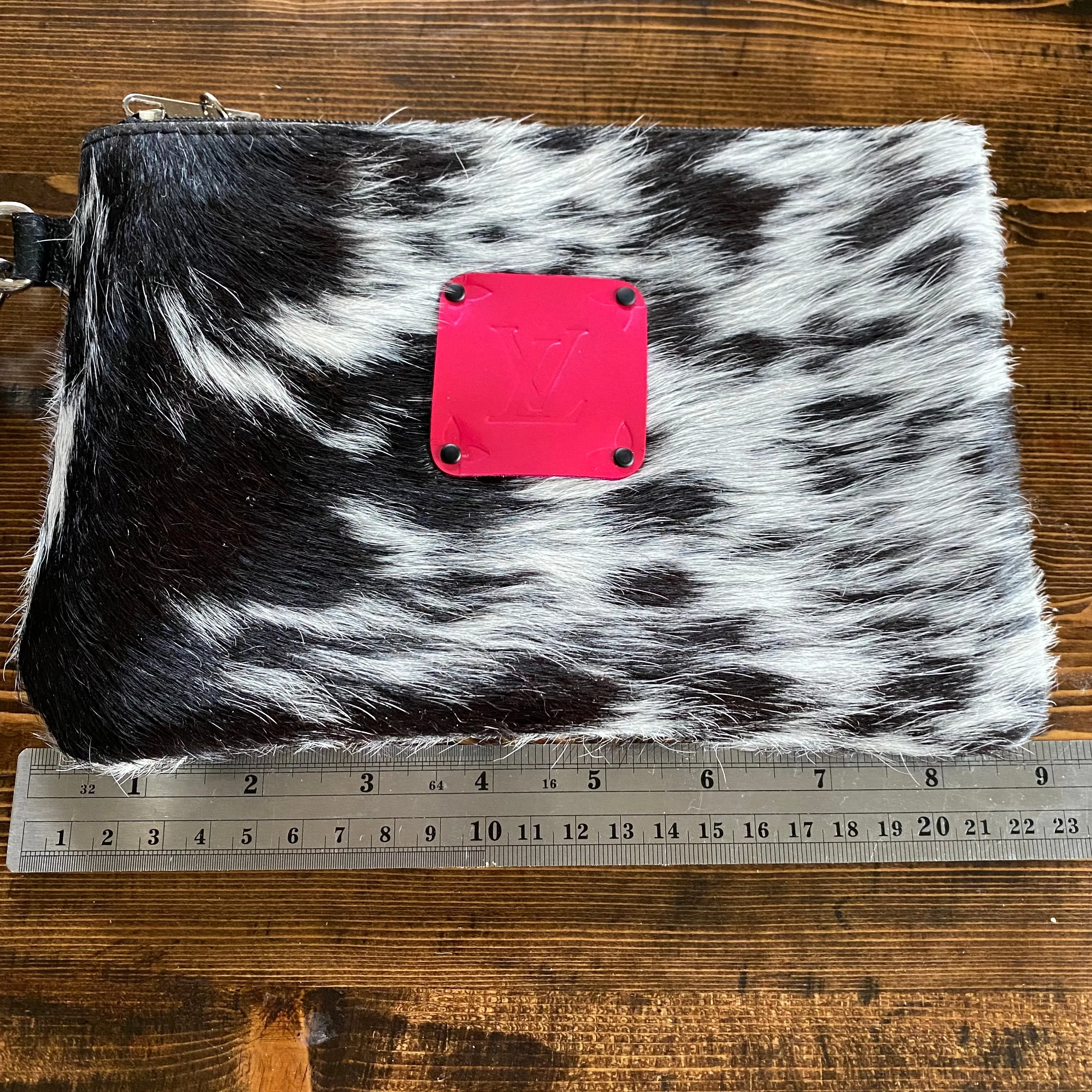 The Mockingbird - Black/White/Pink Hair on Hide Wristlet Bag